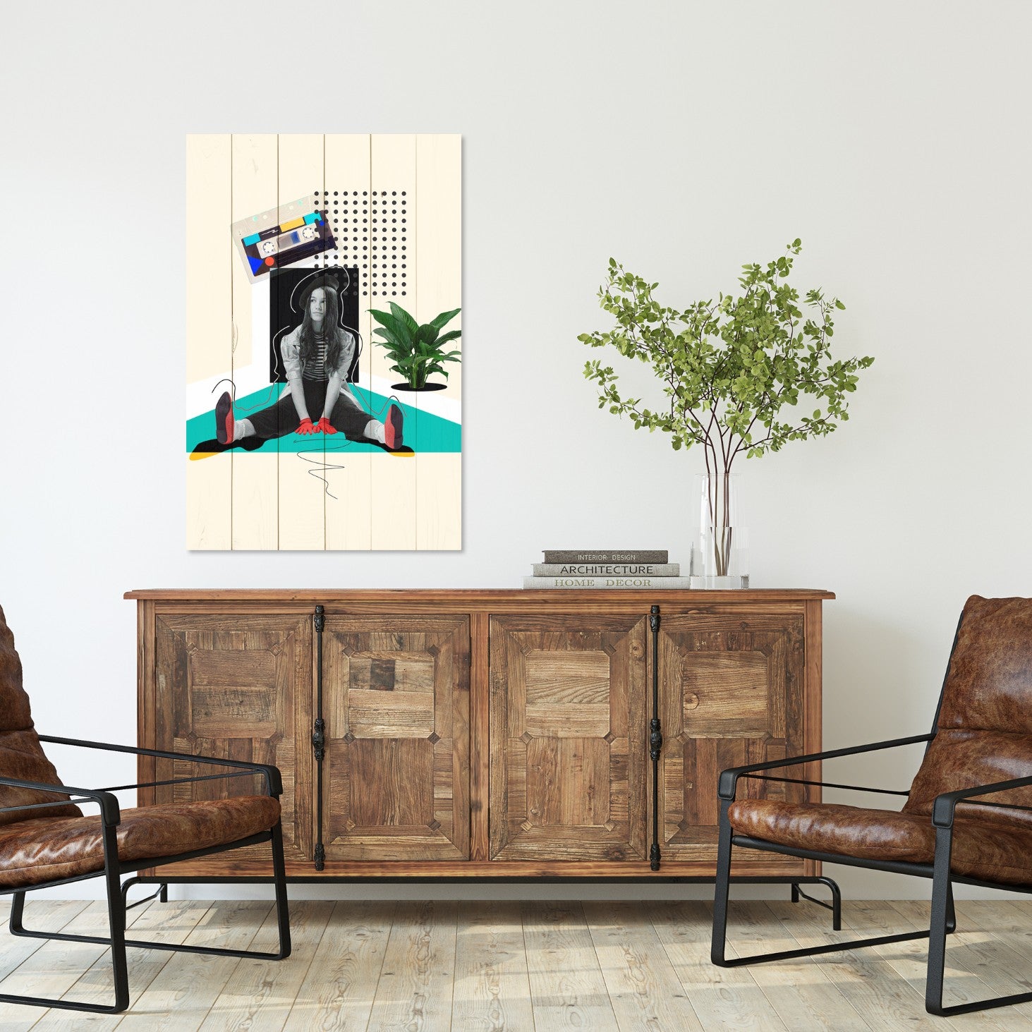 Bild Holz Vintage Verrücktes Mädchen-50x70 cm