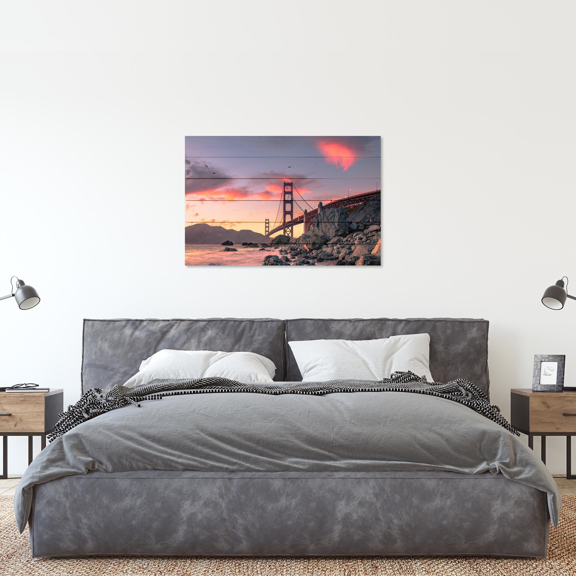 Obraz Wood Západ slnka nad Golden Gate Bridge-50x70 cm