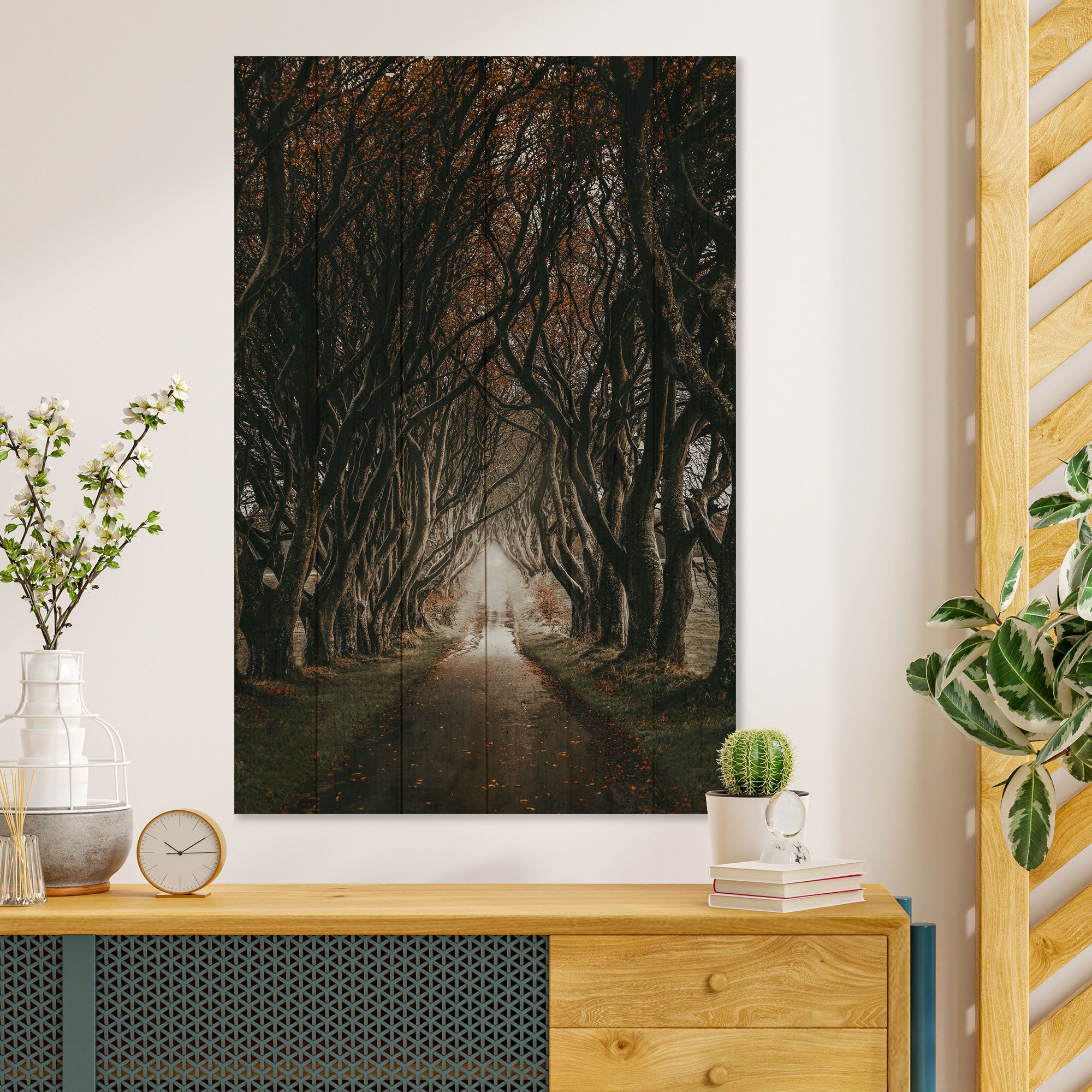Bild Holz Straße zwischen den Bäumen-30x30 cm