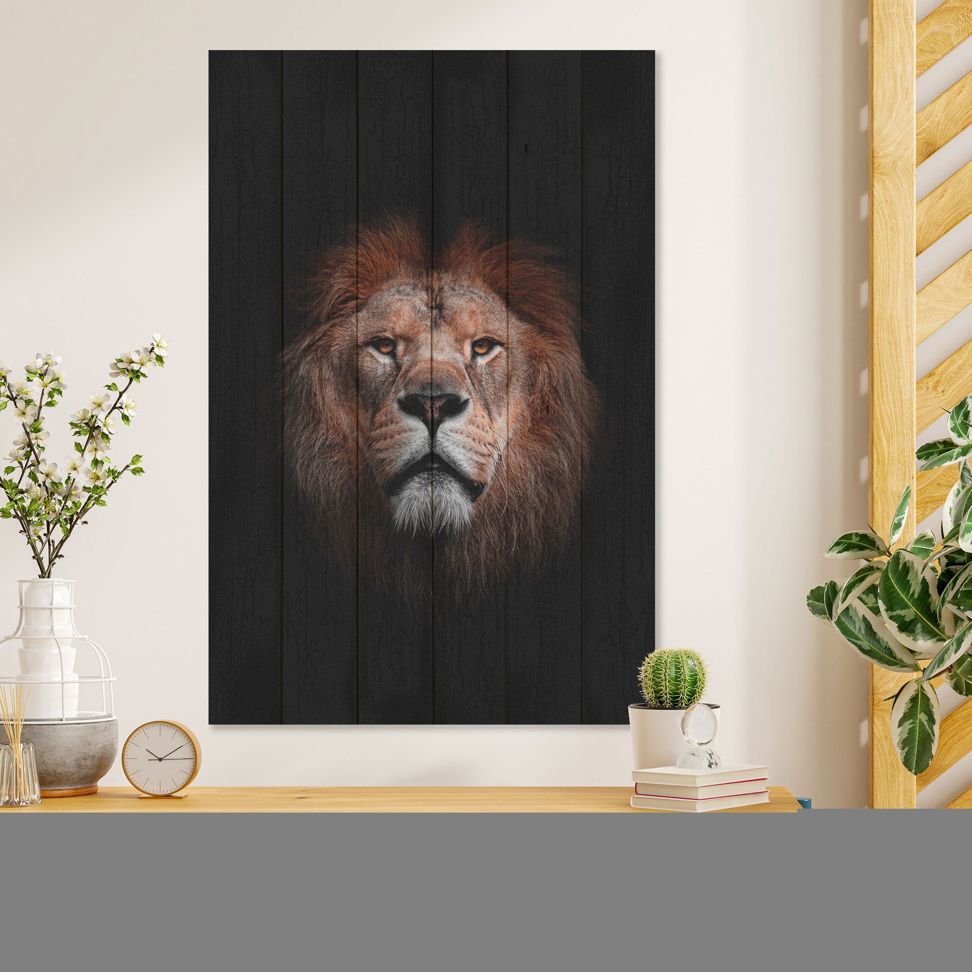 Bild Holz Porträt eines Löwen-50x70 cm