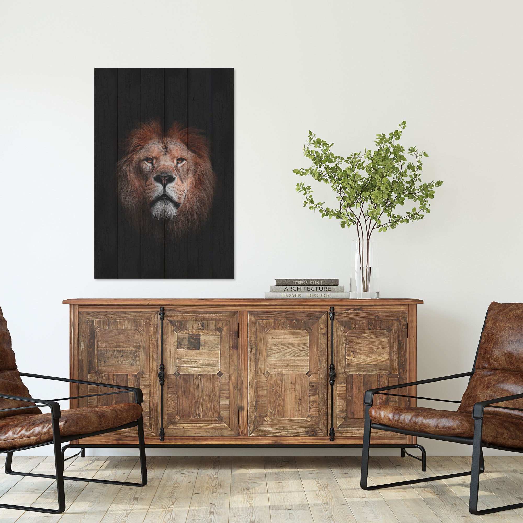 Bild Holz Porträt eines Löwen-50x70 cm