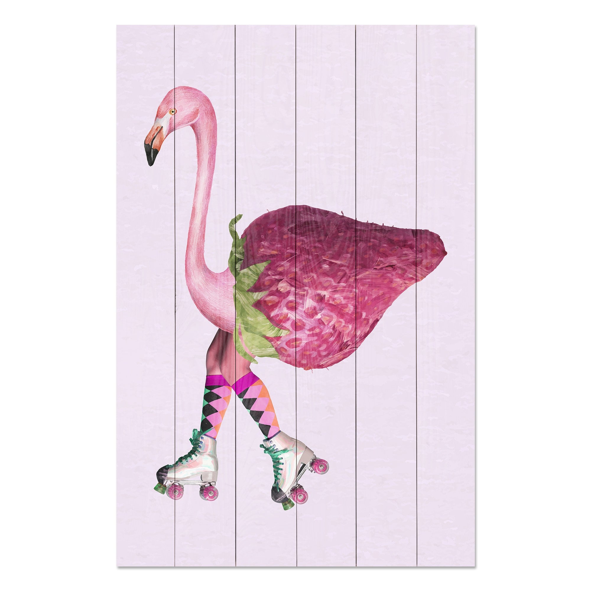 Obraz Wood Pink Flamingo with Strawberry-70x90 cm