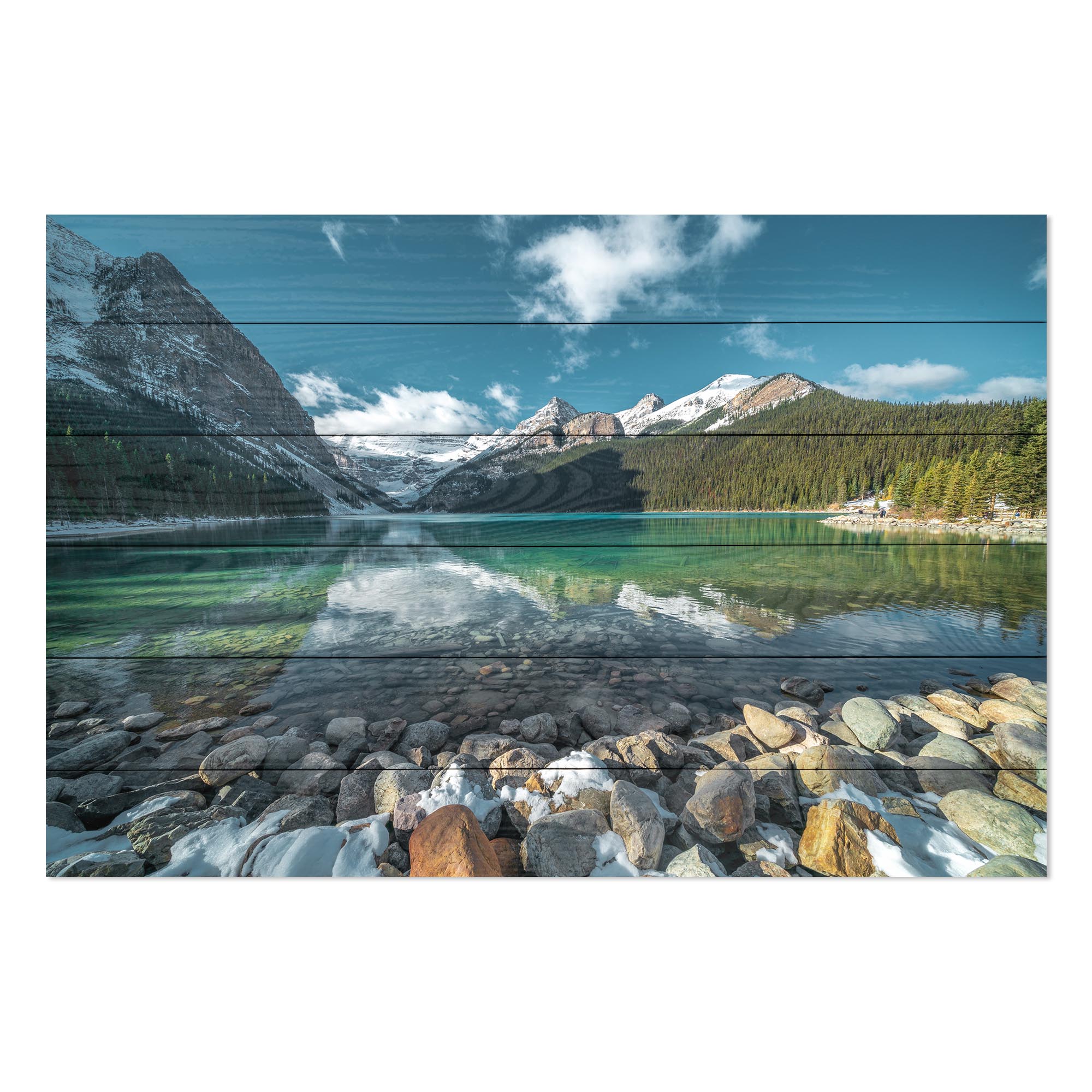 Bild Holz Türkiser See und Berge