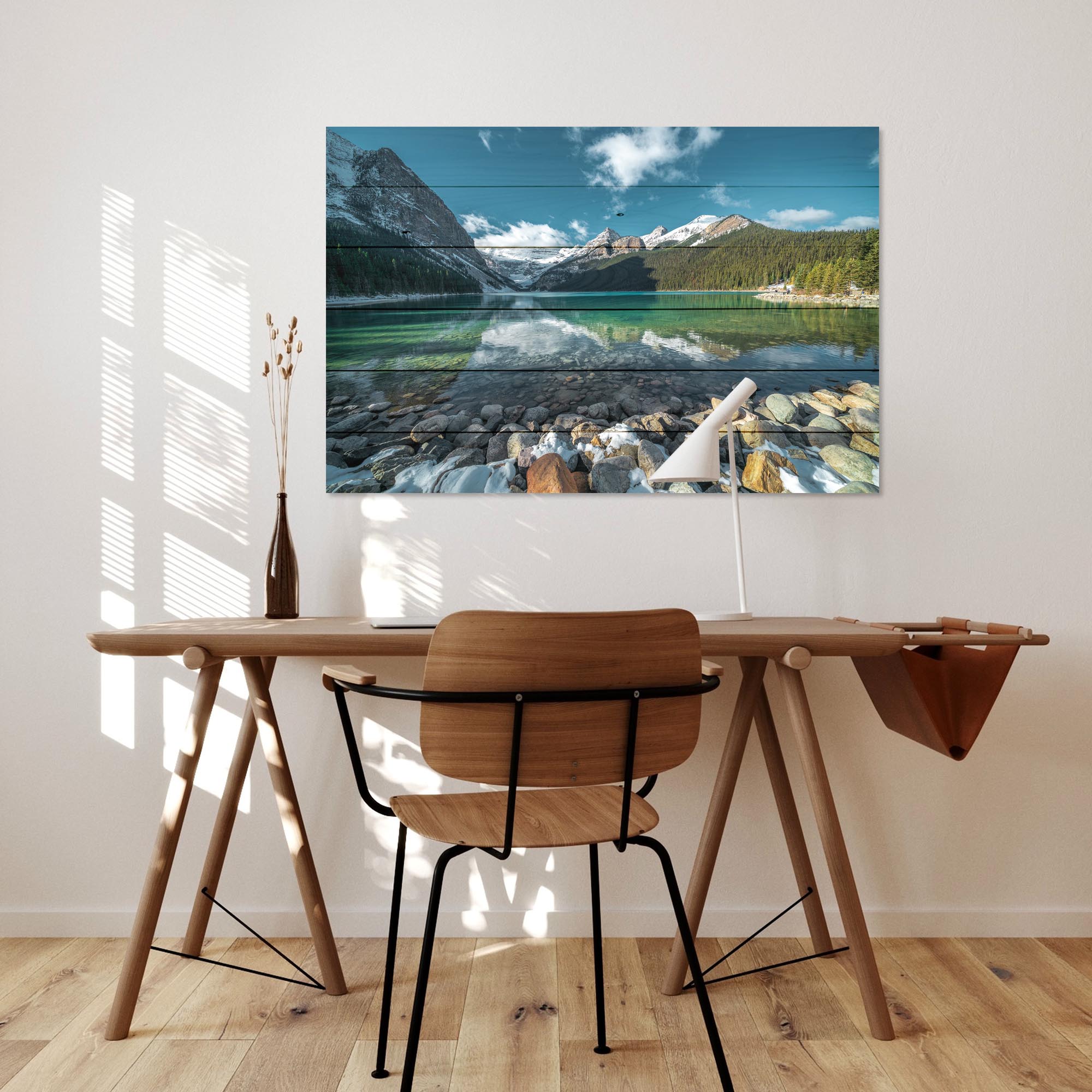 Bild Holz Türkiser See und Berge