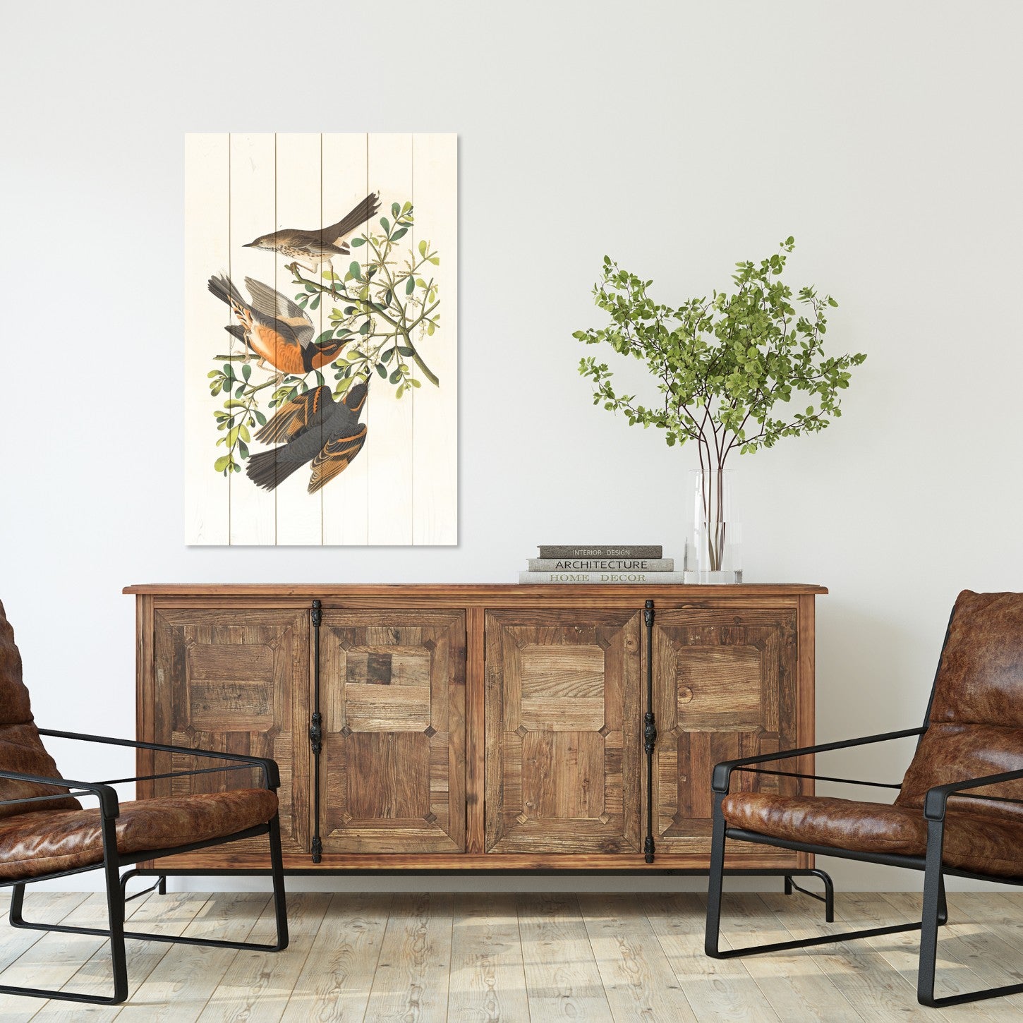 Bild Wood Drei Vögel auf einem Ast-40x60 cm