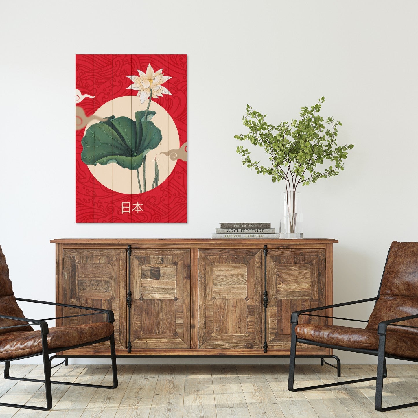Bild Wood Japanische Collage Rot-40x60 cm