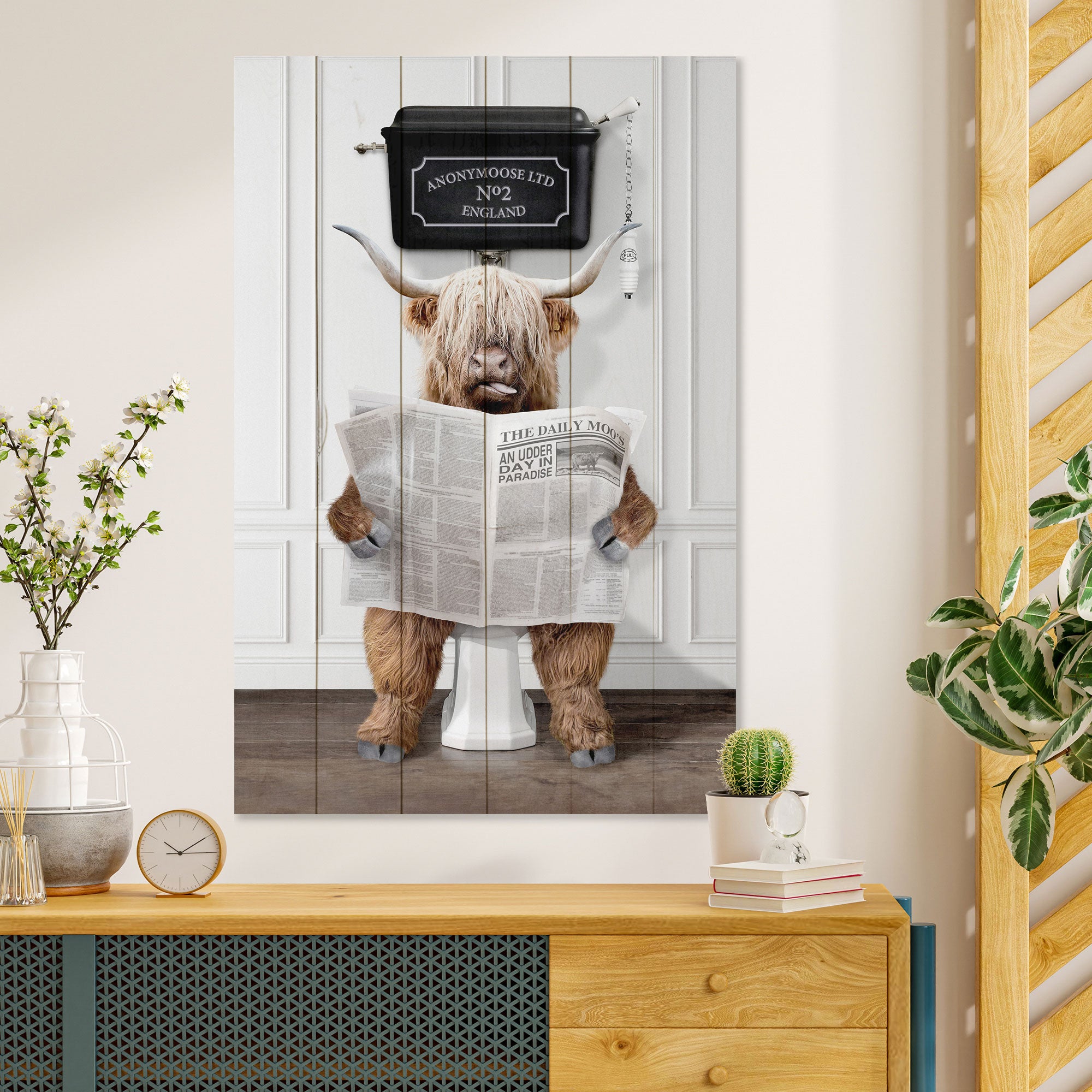 Obraz Wood Veselé Zvíře s Novinami-70x90 cm