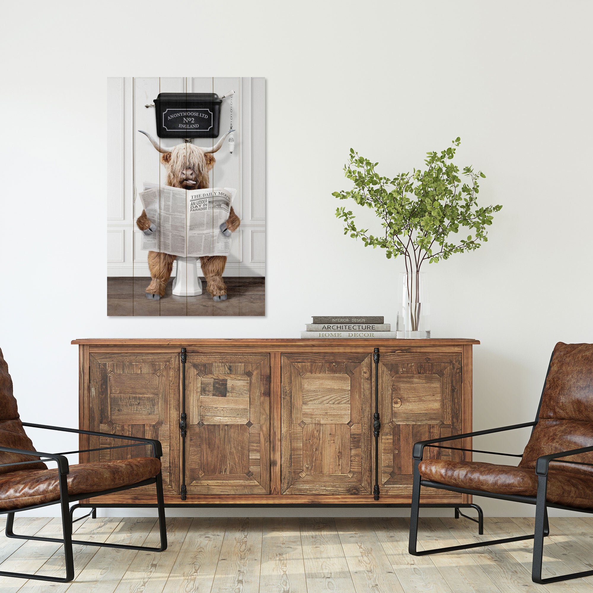 Obraz Wood Veselé Zvíře s Novinami-70x90 cm