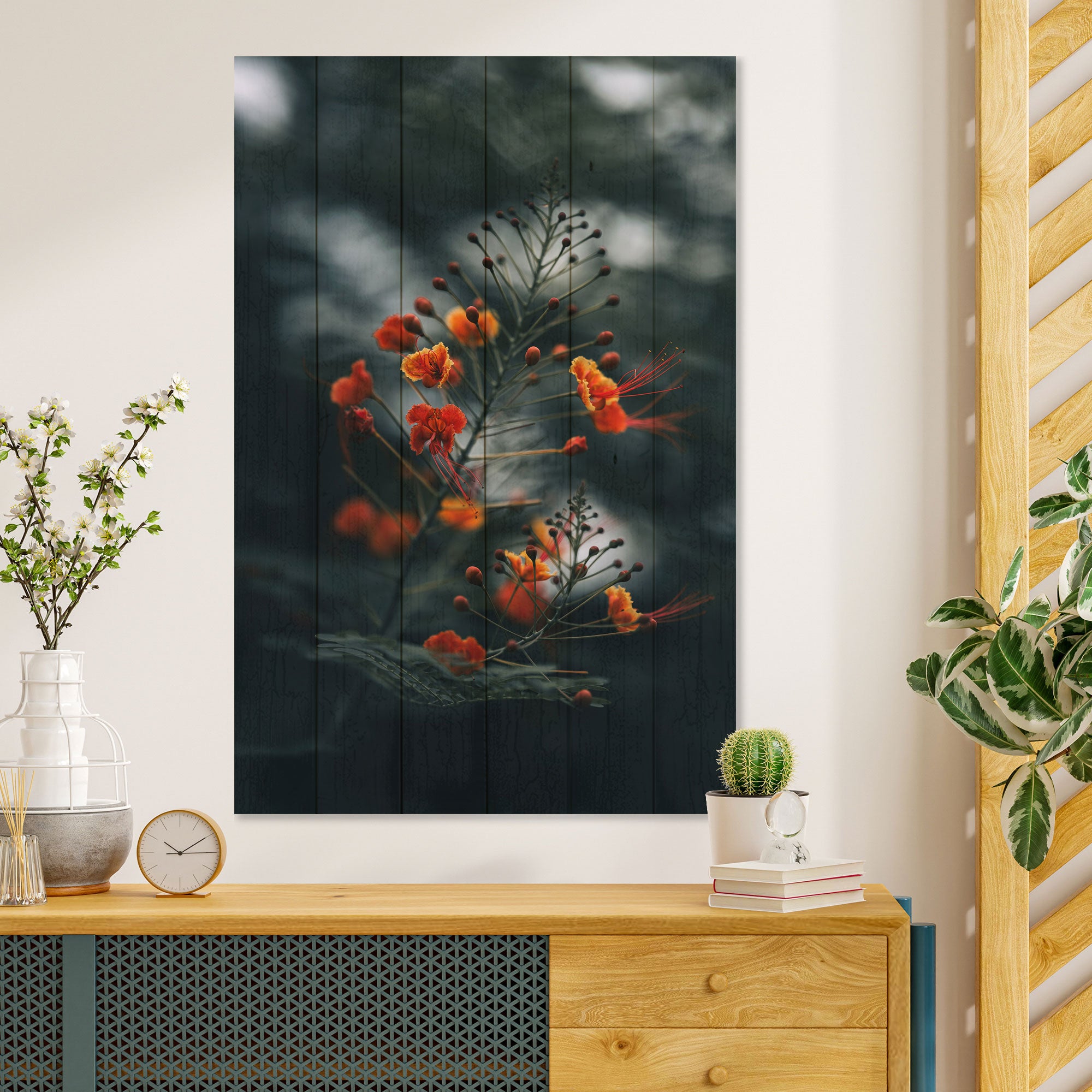 Bild Wood Little Orange Flowers