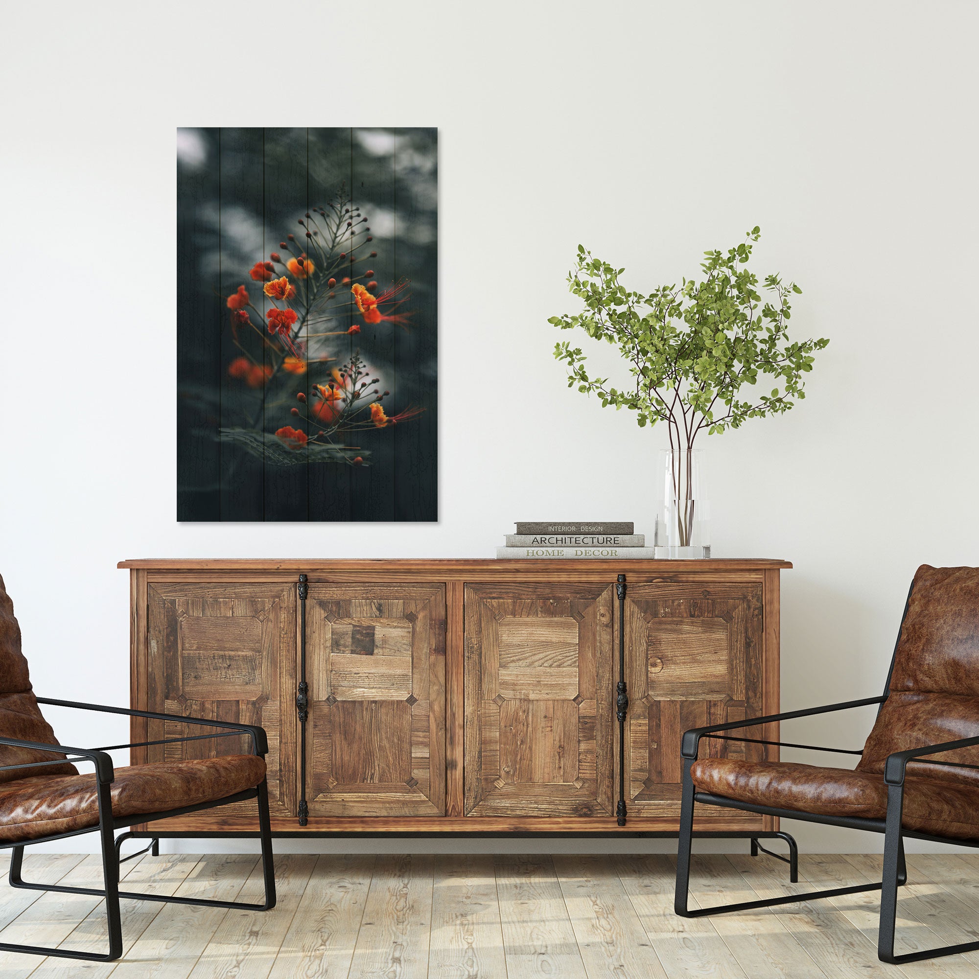 Bild Wood Little Orange Flowers