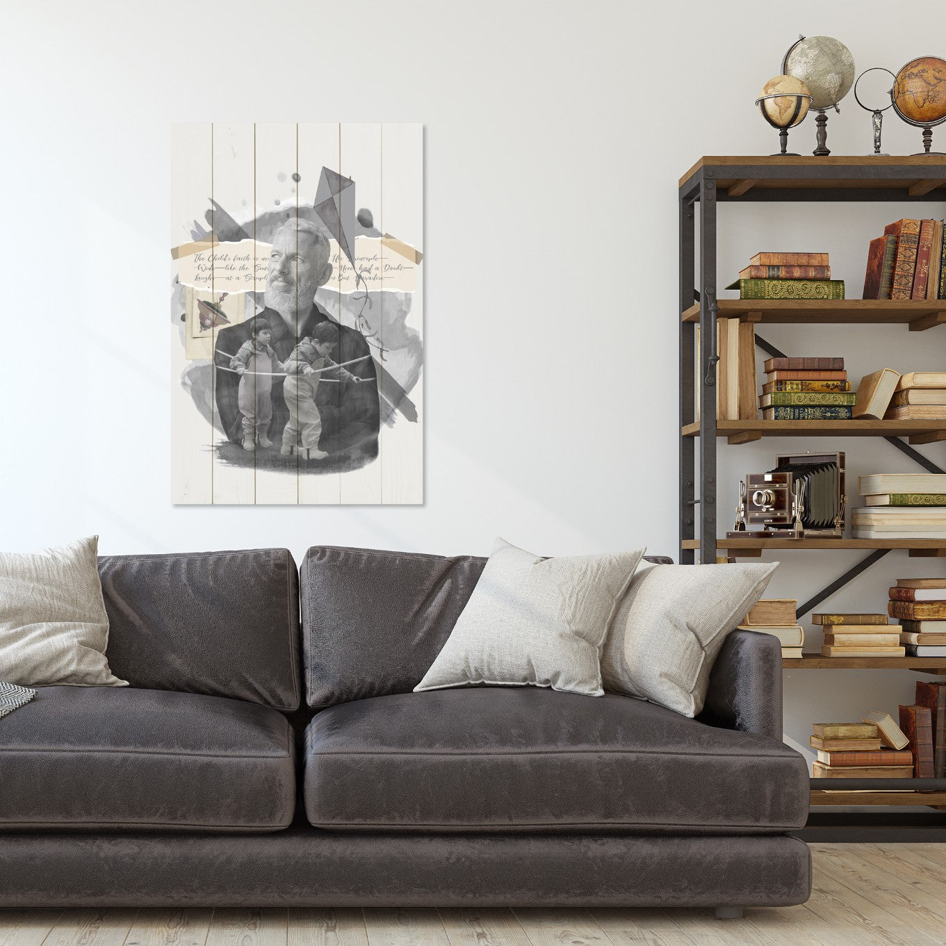 Bild Holz Alter Mann und Kleine Kinder-60x90 cm