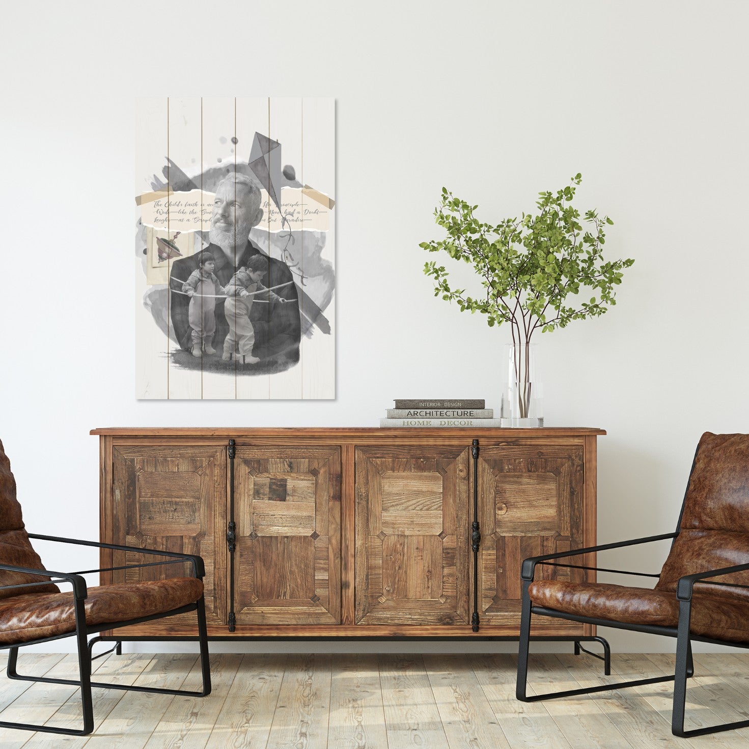 Bild Holz Alter Mann und Kleine Kinder-60x90 cm