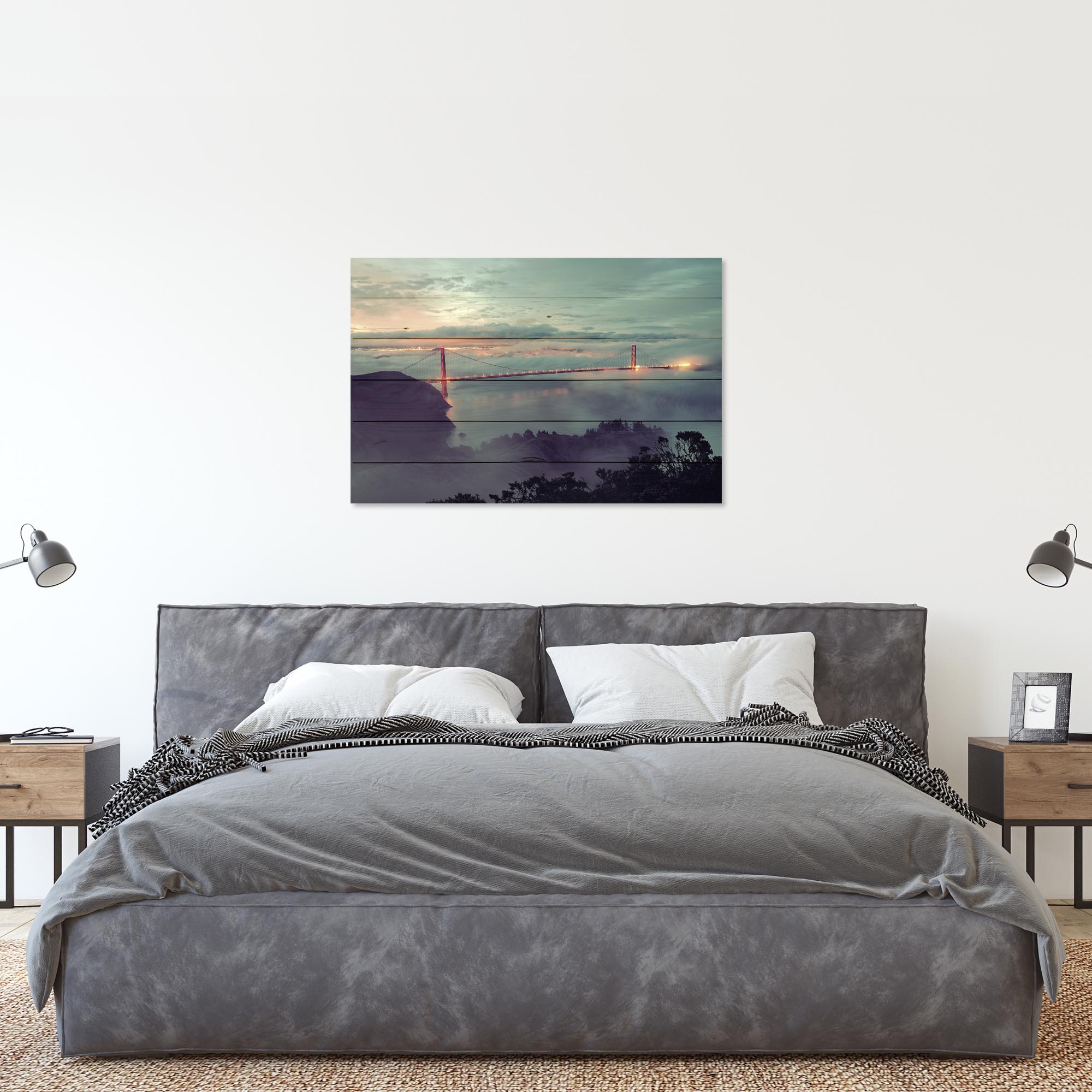 Bild Holz Golden Gate Bridge im Nebel-60x90 cm