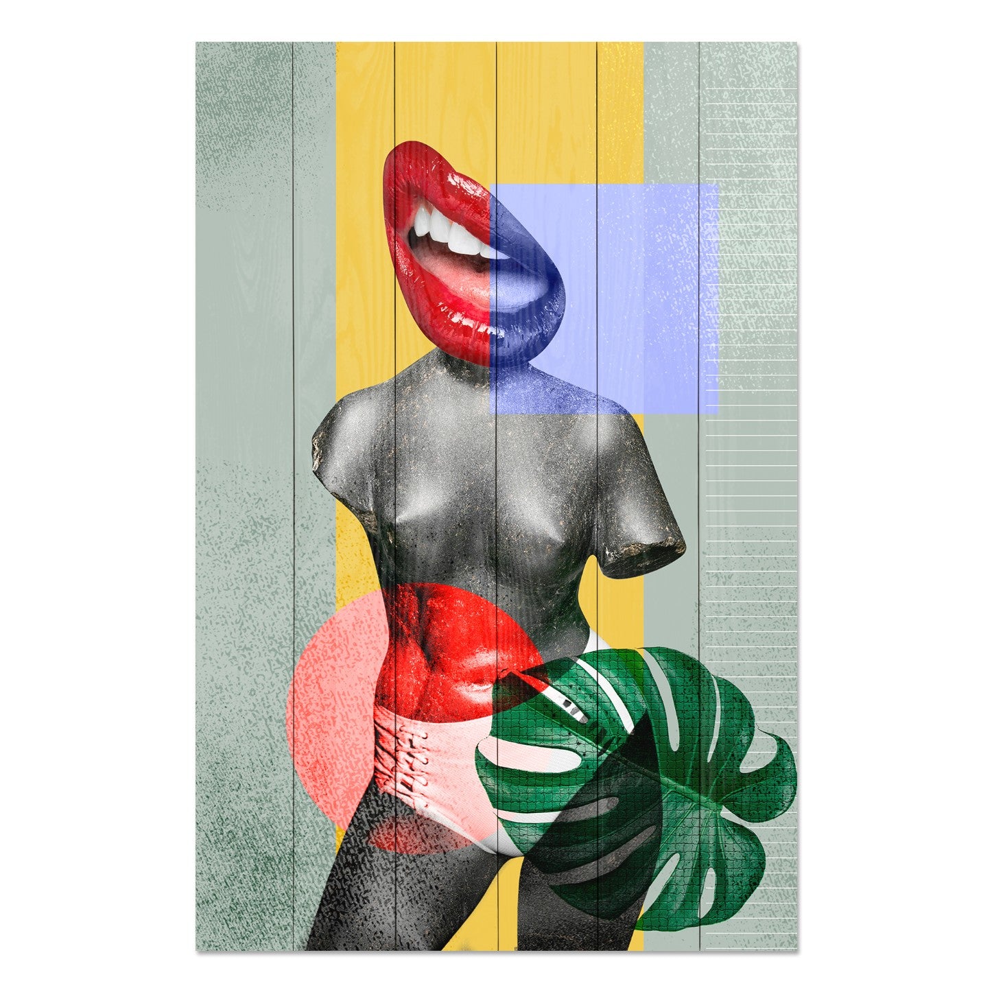 Bild Holz Buntes Vintage Collage Design-30x40 cm