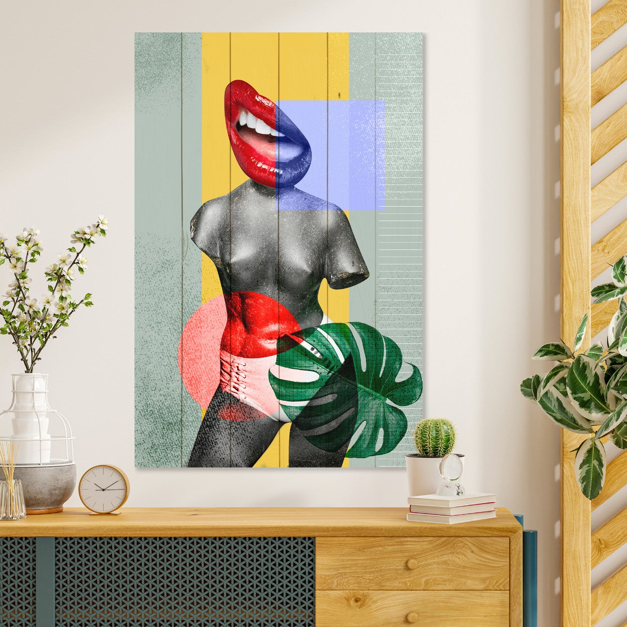 Bild Holz Buntes Vintage Collage Design-40x60 cm