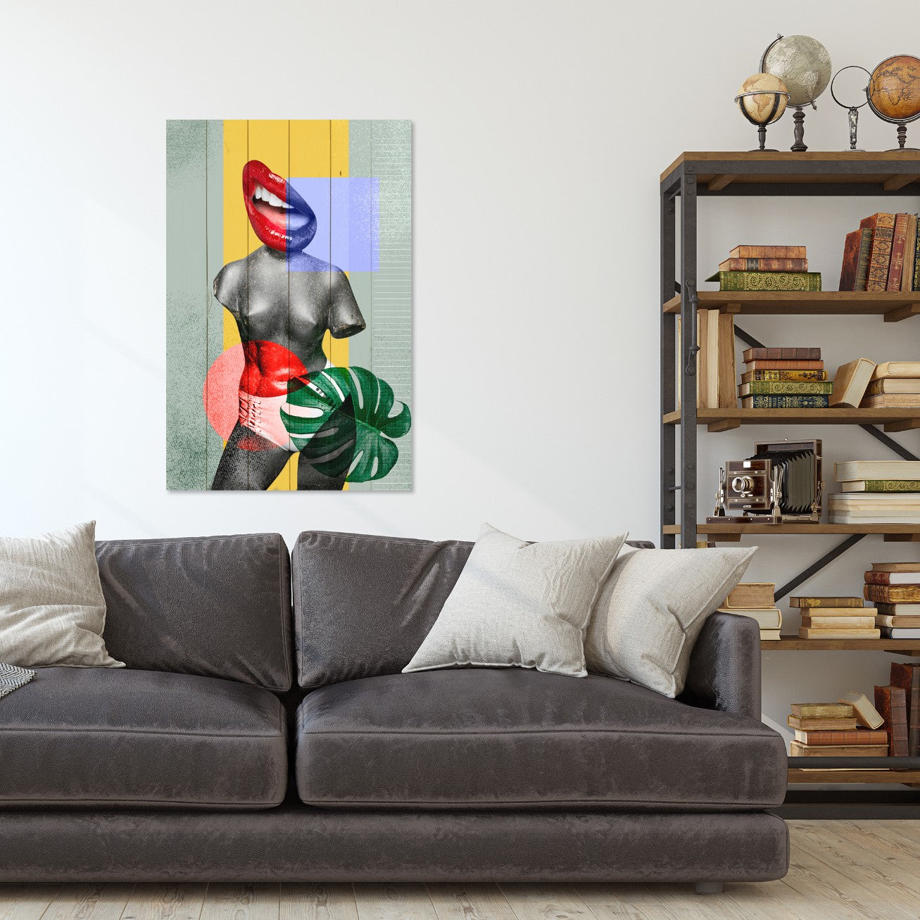 Bild Holz Buntes Vintage Collage Design-30x40 cm