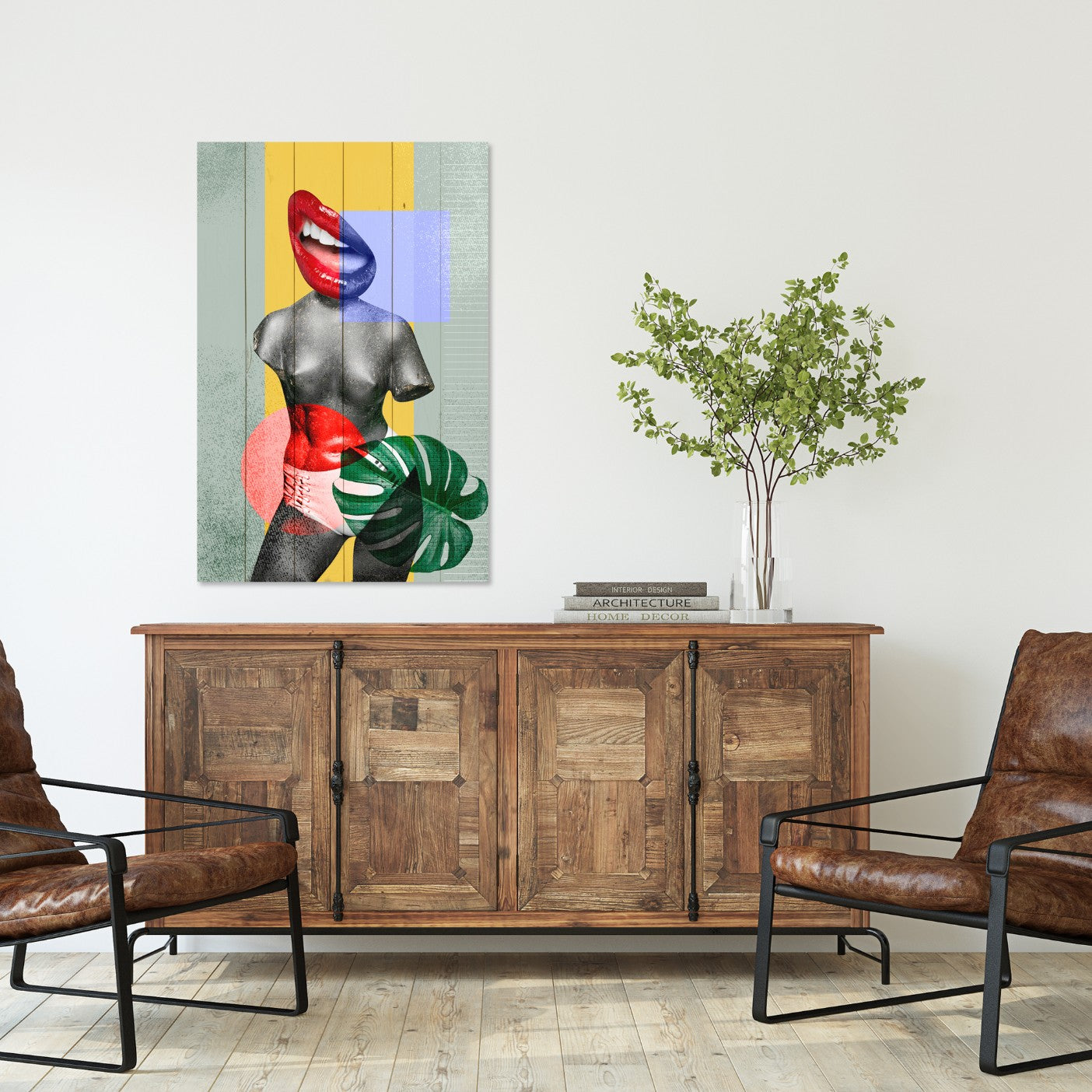 Bild Holz Buntes Vintage Collage Design-40x60 cm