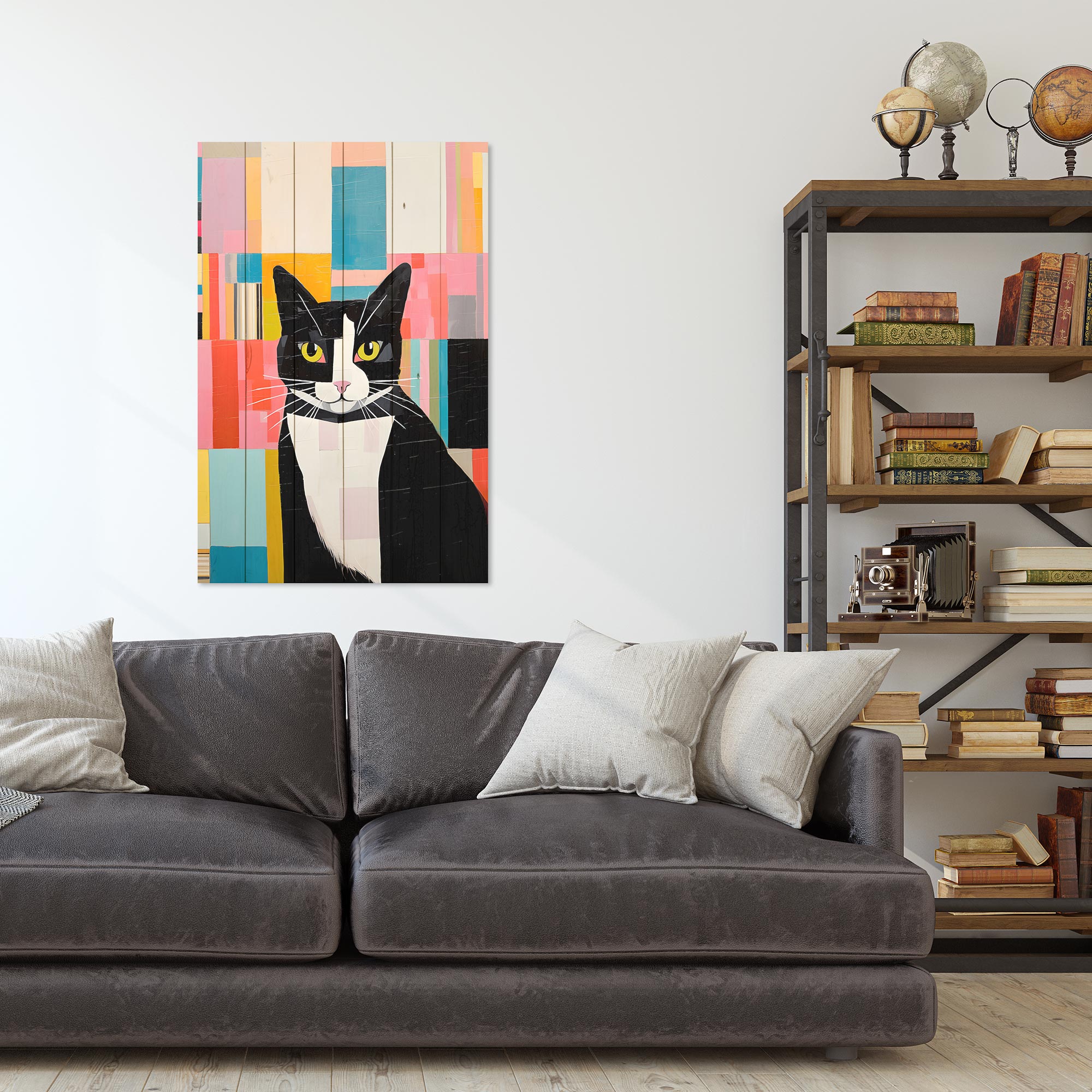 Bild Holz Mosaik Katze-60x90 cm
