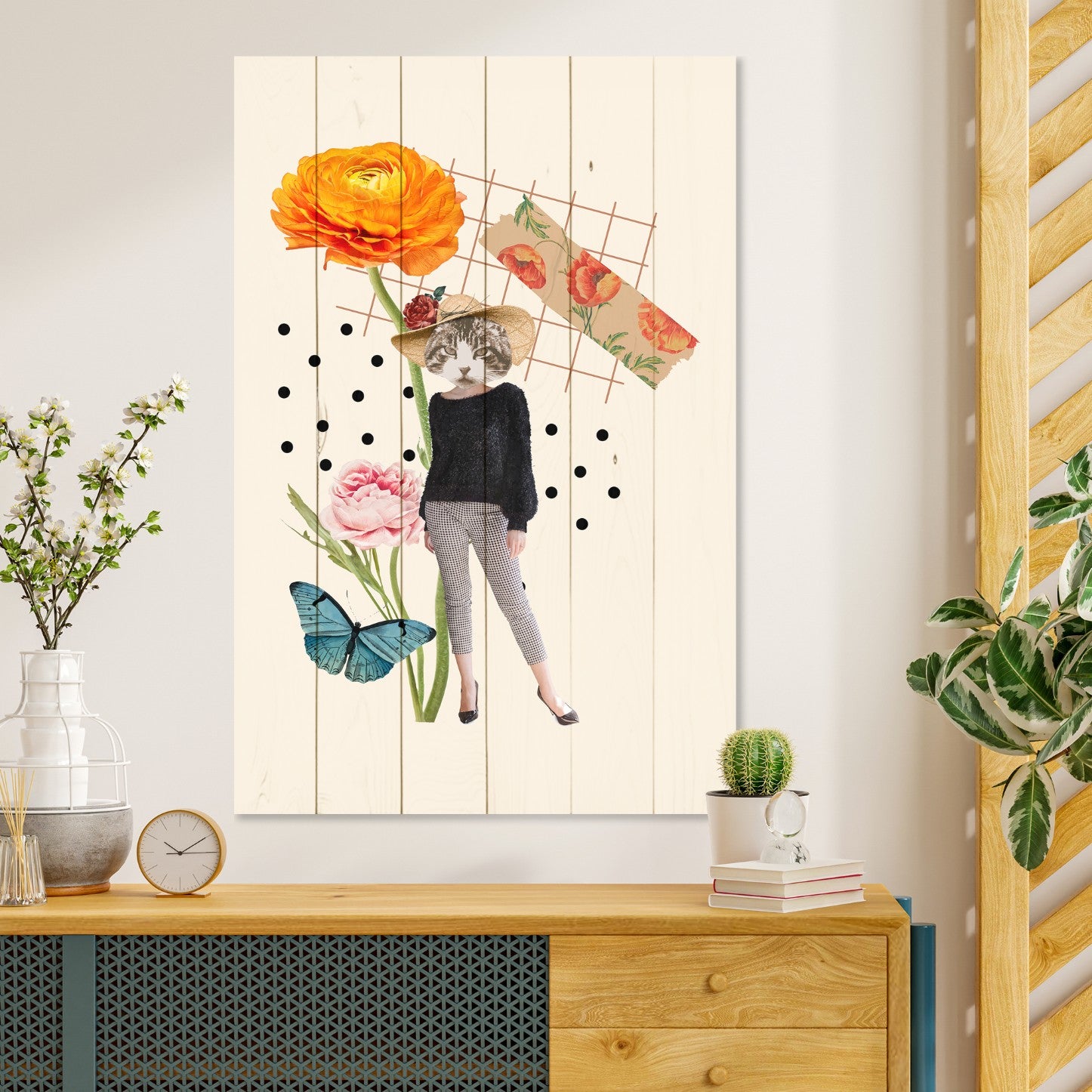 Bild Wood Feminines Ästhetisches Element Katze-20x30 cm