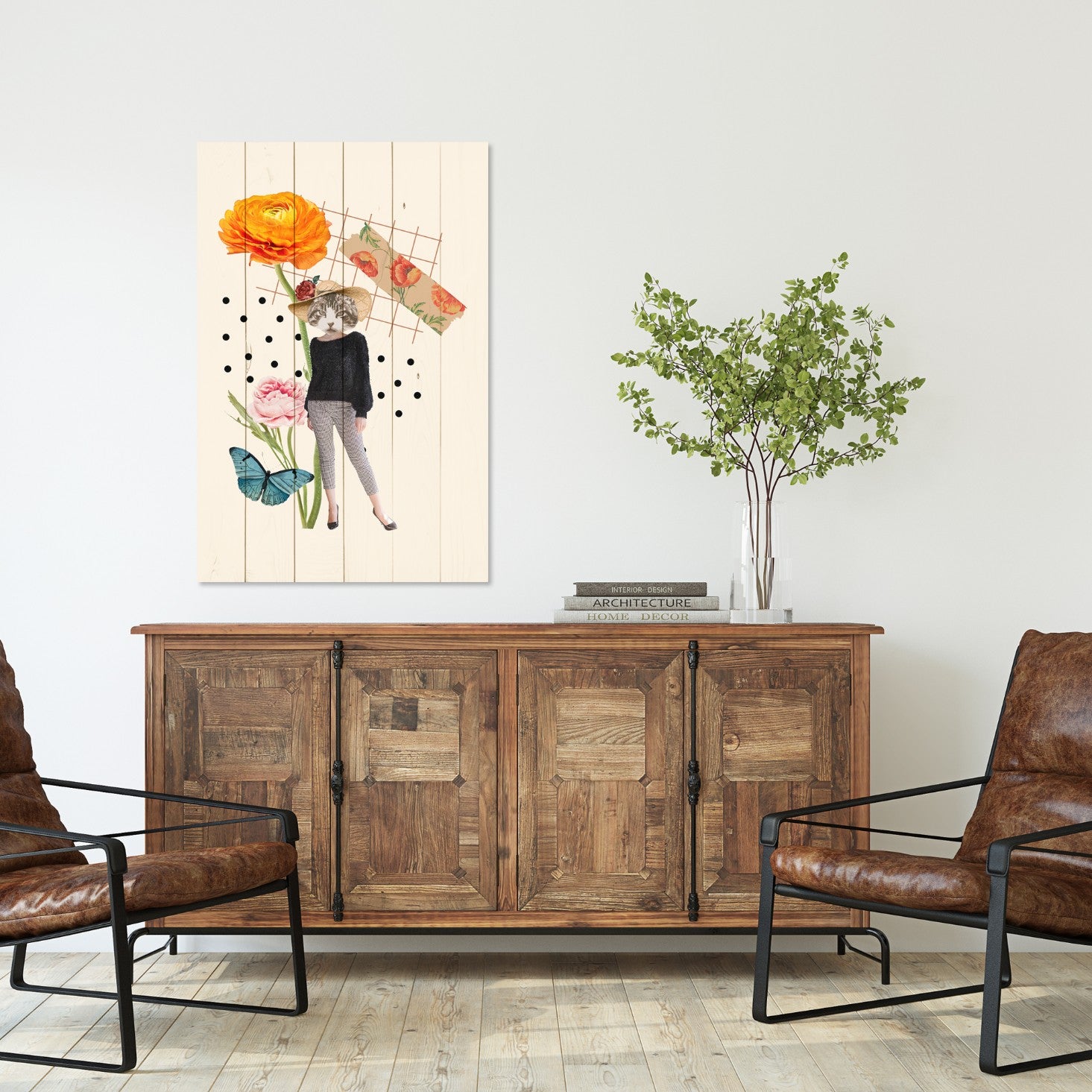 Bild Wood Feminines Ästhetisches Element Katze-50x70 cm