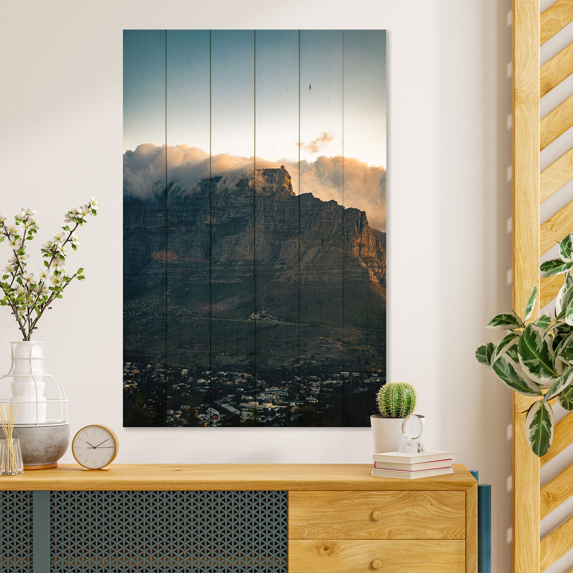 Holzbild Illuminierte Stadt