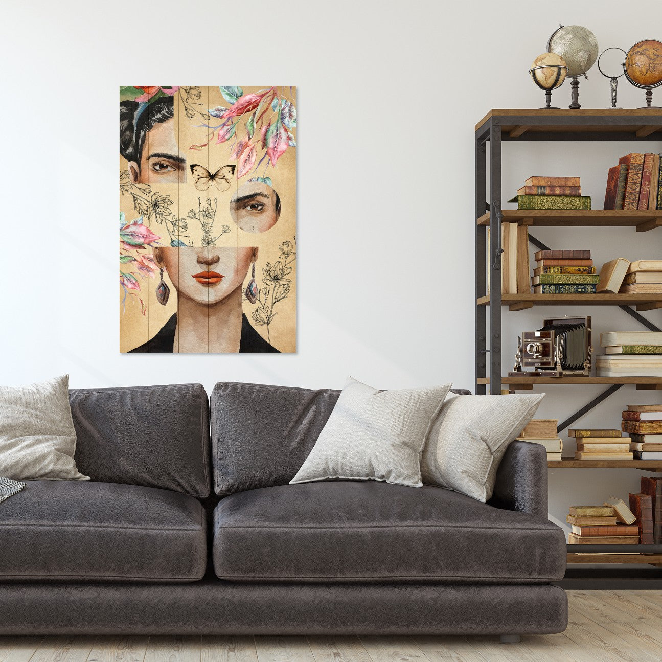 Bild Wood Frida und Blumen-Collage-60x90 cm