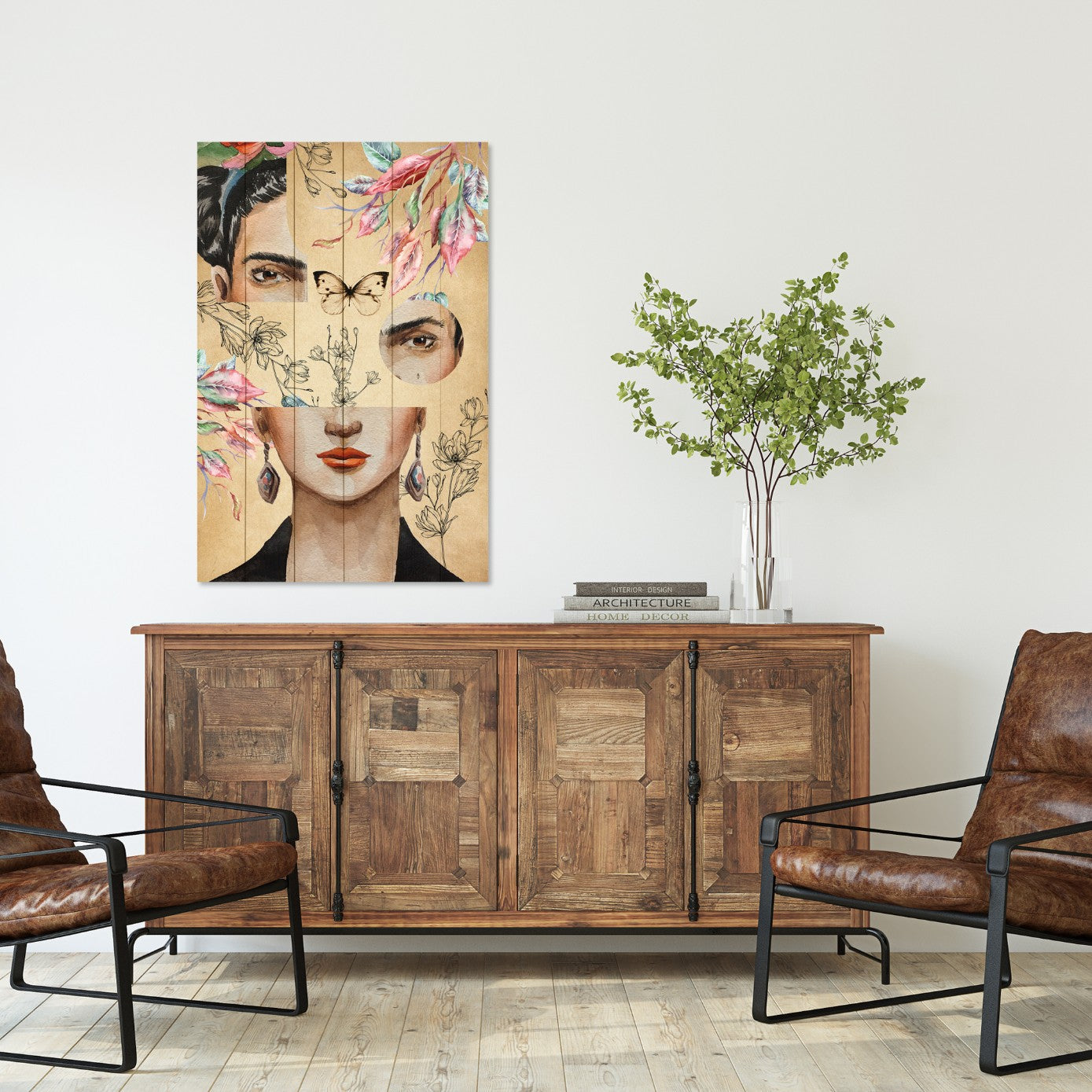 Wood Picture Frida and Flower Collage-30x40 cm