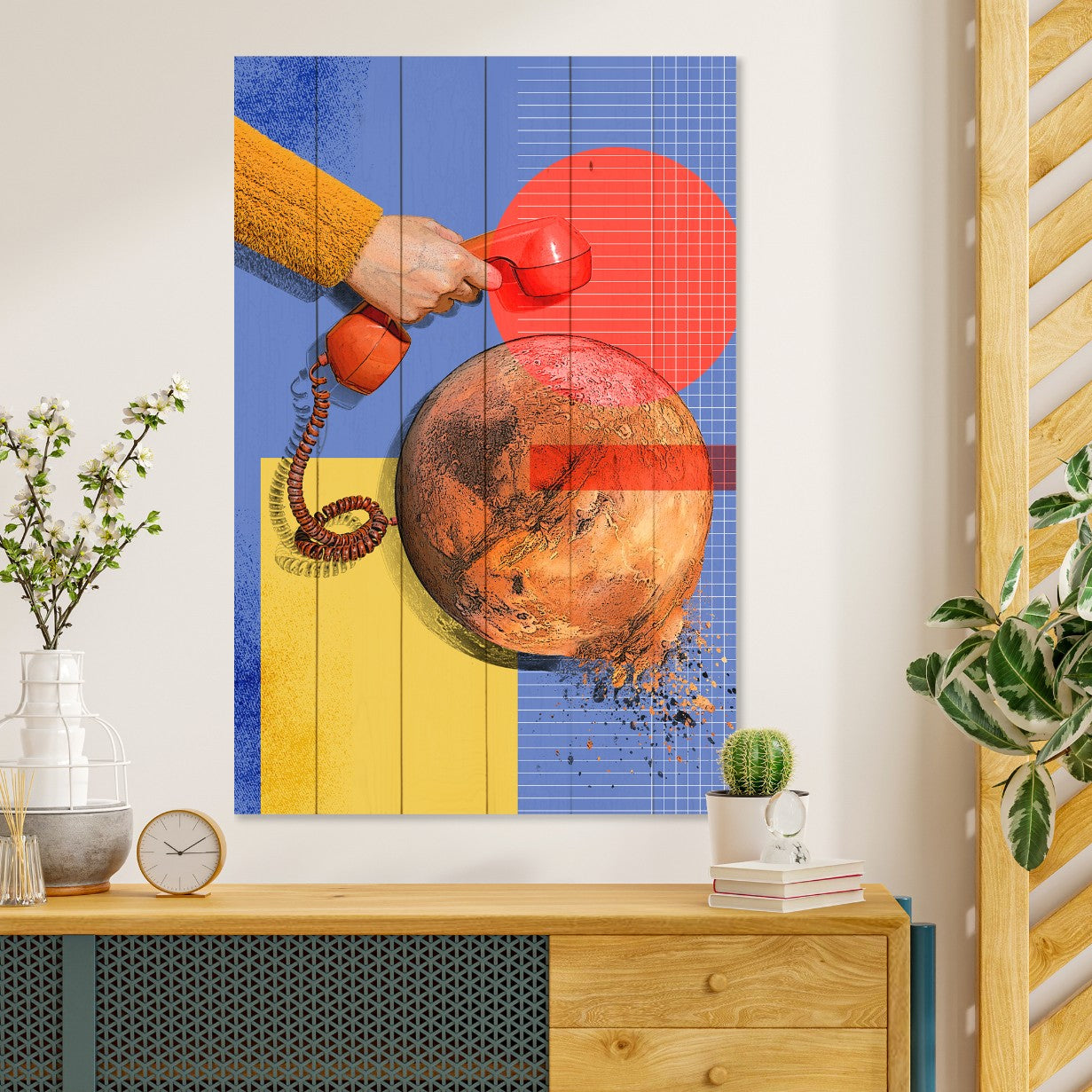 Obraz Wood Artistic Red Phone-50x70 cm