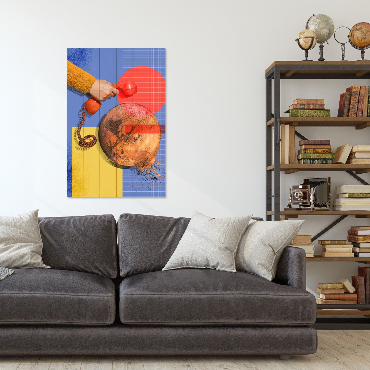 Obraz Wood Artistic Red Phone-50x70 cm