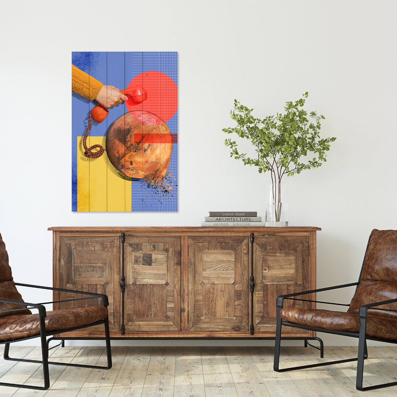 Obraz Wood Artistic Red Phone-50x70 cm