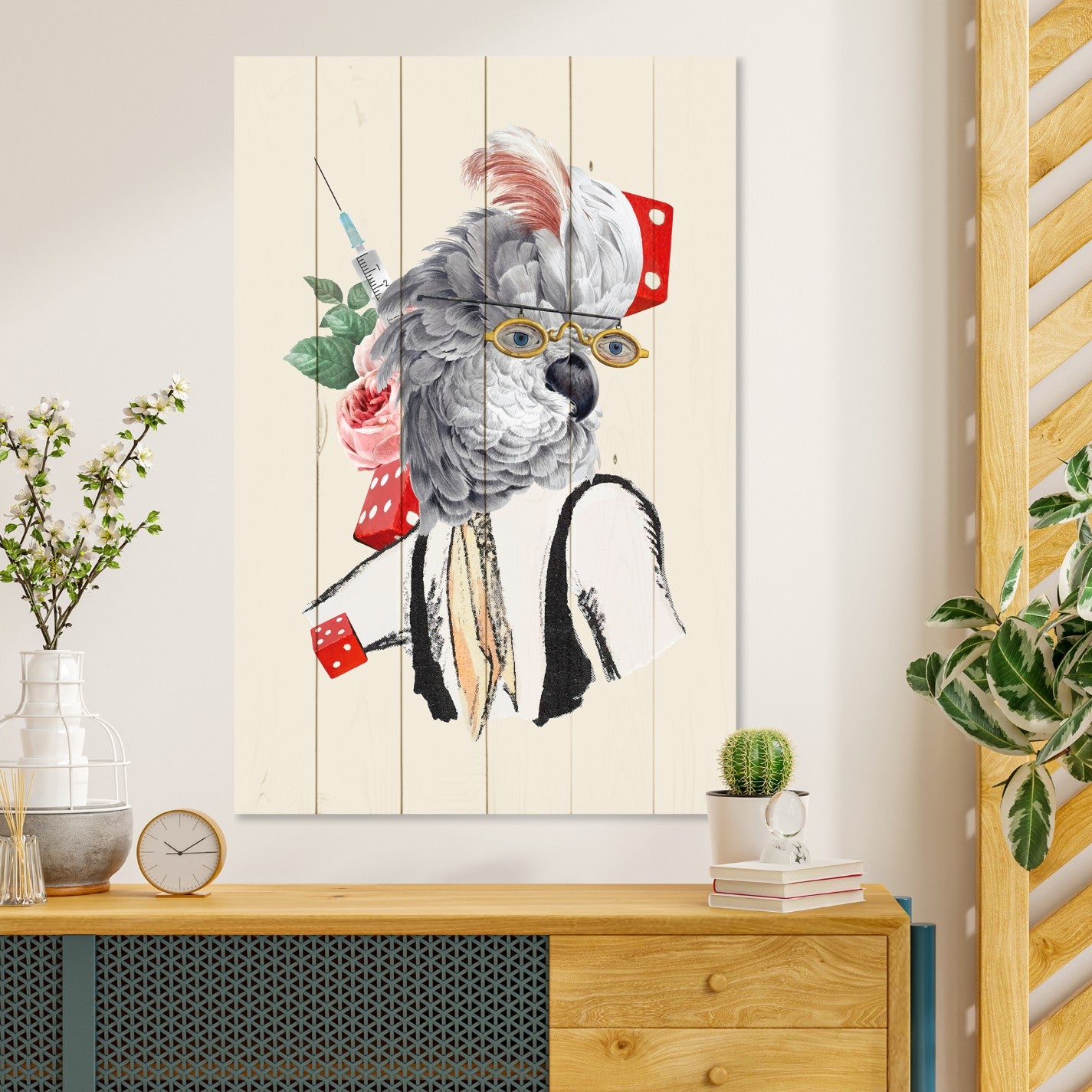 Bild Wood Antiker Papagei-30x30 cm