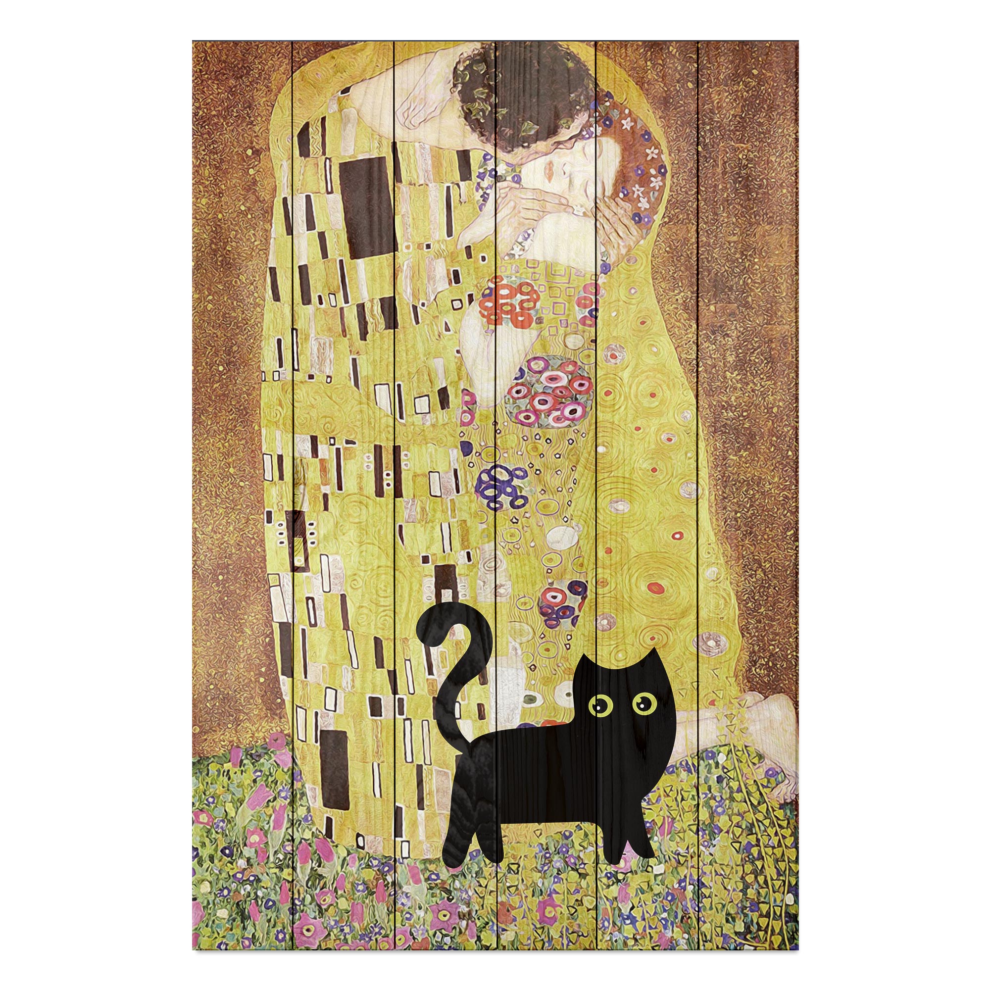 Bild Wood Klimt Kiss with Cat-50x70 cm