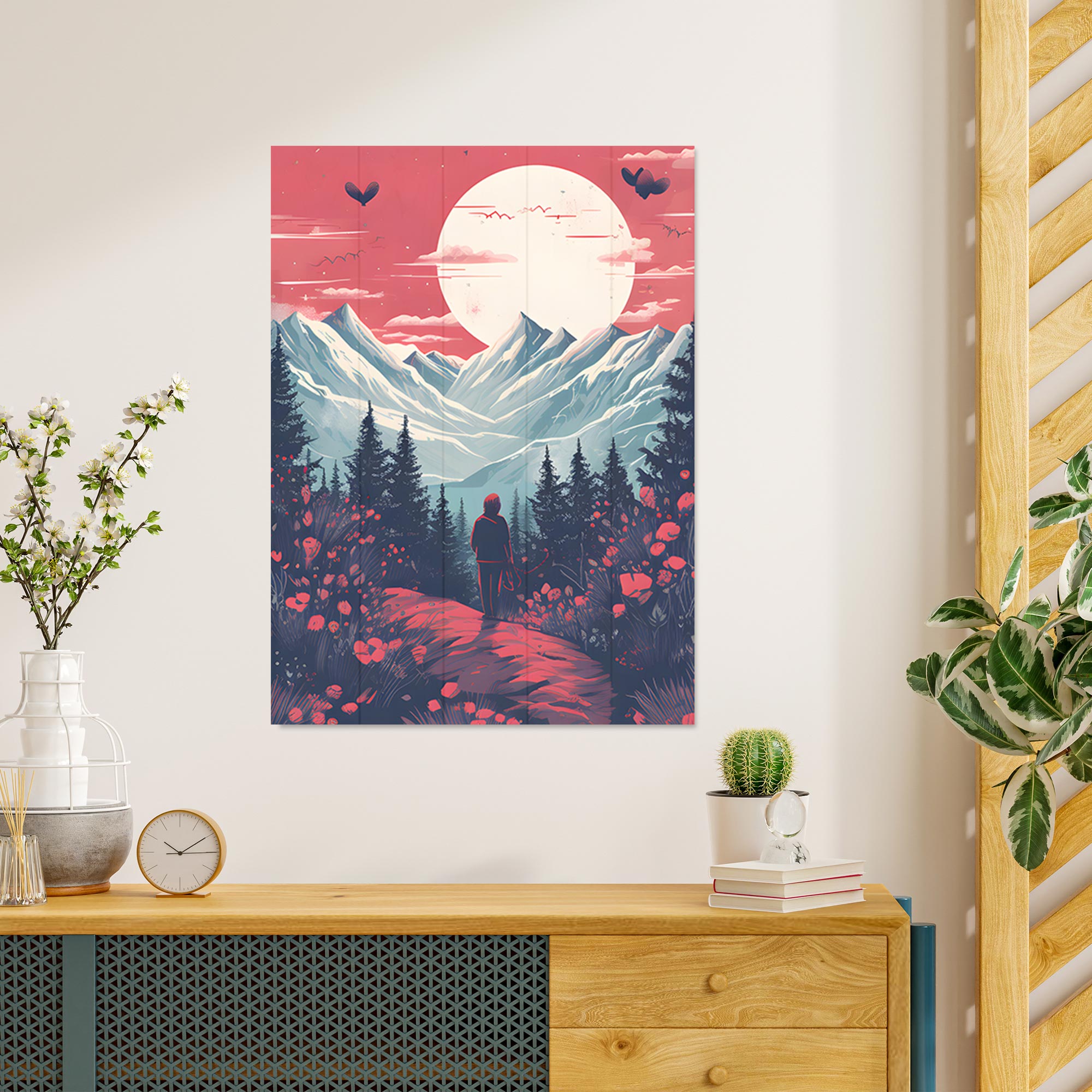 Bild Wood Mountains und Mond-30x30 cm