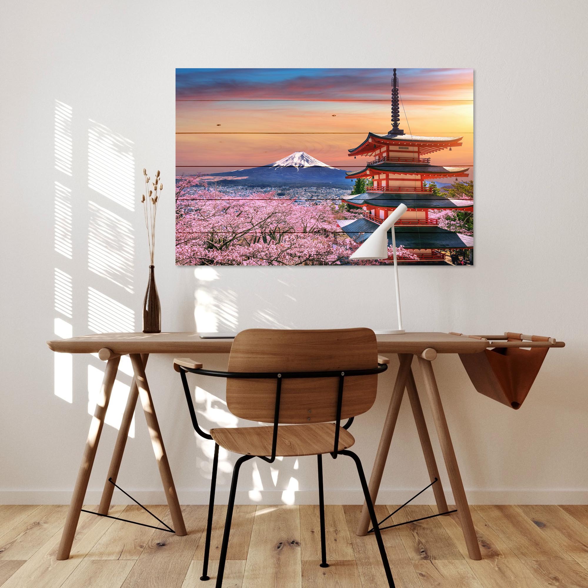 Bild Wood Kirschblüten und Fuji-Berg-30x40 cm