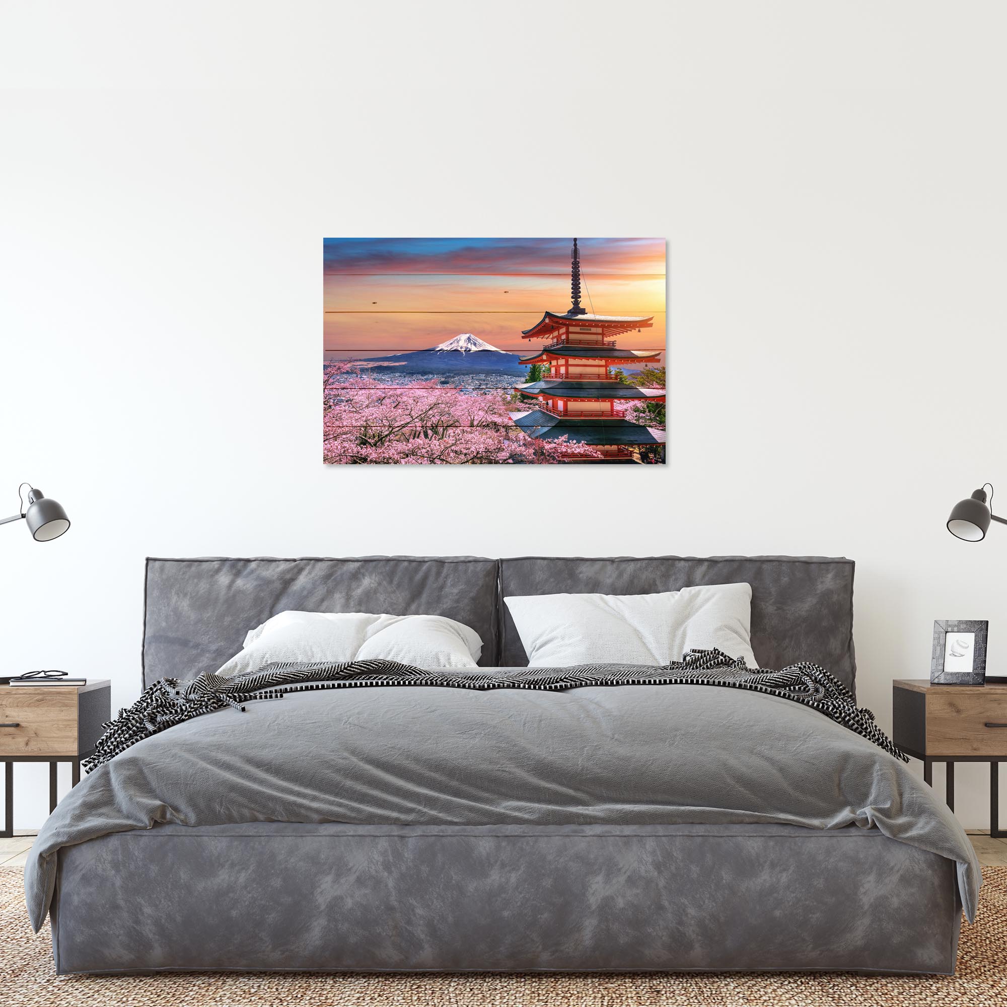 Bild Wood Kirschblüten und Fuji-Berg-30x40 cm