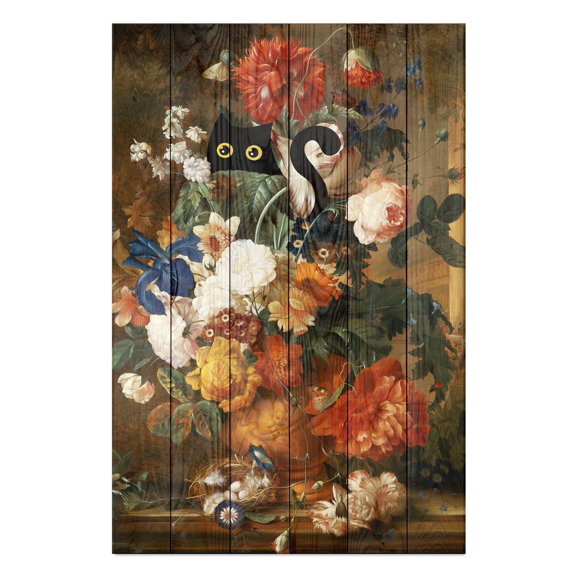 Obraz Wood Floral still life with cat-60x90 cm