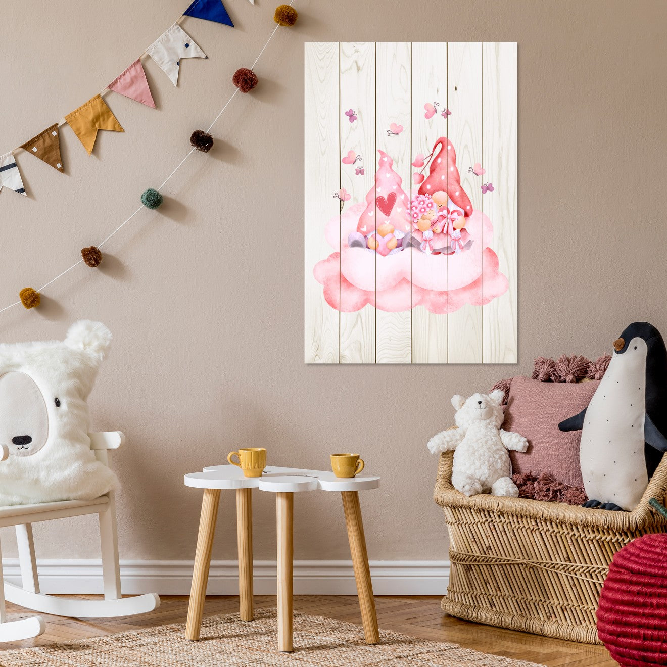 Bild Wood Pink Gnome Couple-50x70 cm