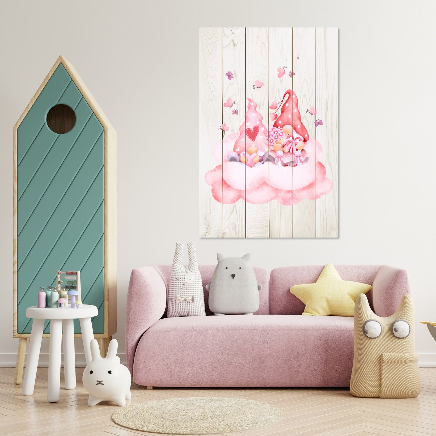Bild Wood Pink Gnome Couple-50x70 cm