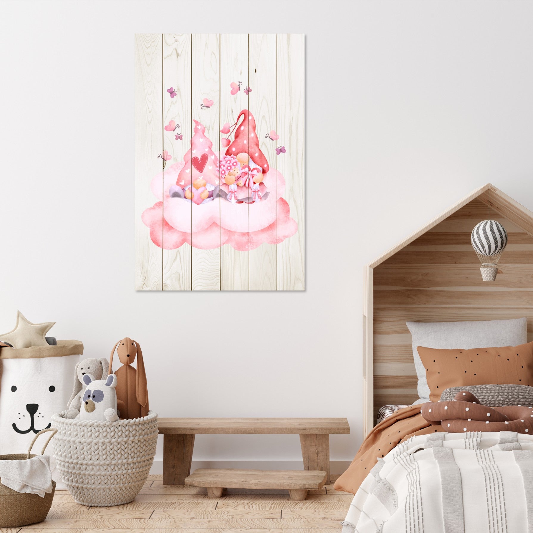 Bild Wood Pink Gnome Couple-50x70 cm