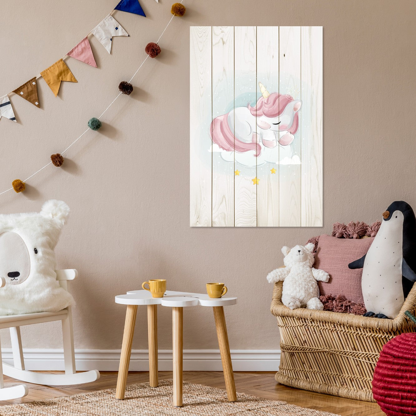 Obraz Wood Sweet Unicorn Sleeping Cloud-50x70 cm