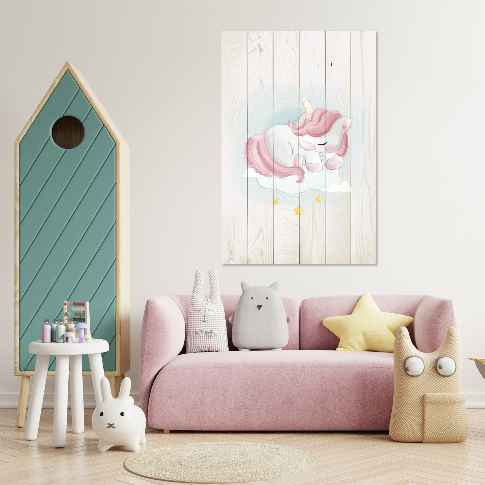 Obraz Wood Sweet Unicorn Sleeping Cloud-50x70 cm