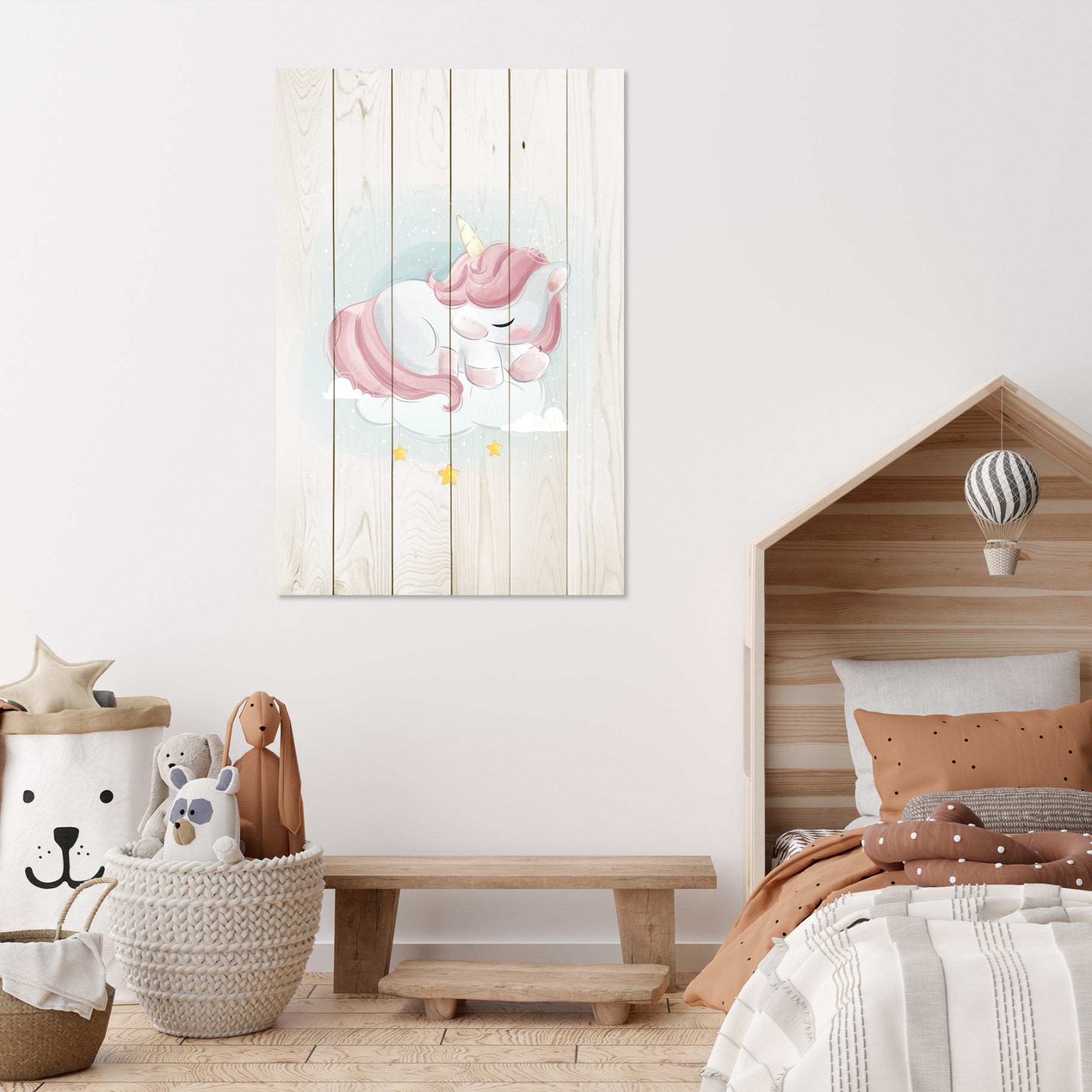 Obraz Wood Sweet Unicorn Sleeping Cloud-50x70 cm