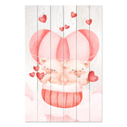 Bild Wood Pig Couple with Hearts-30x40 cm