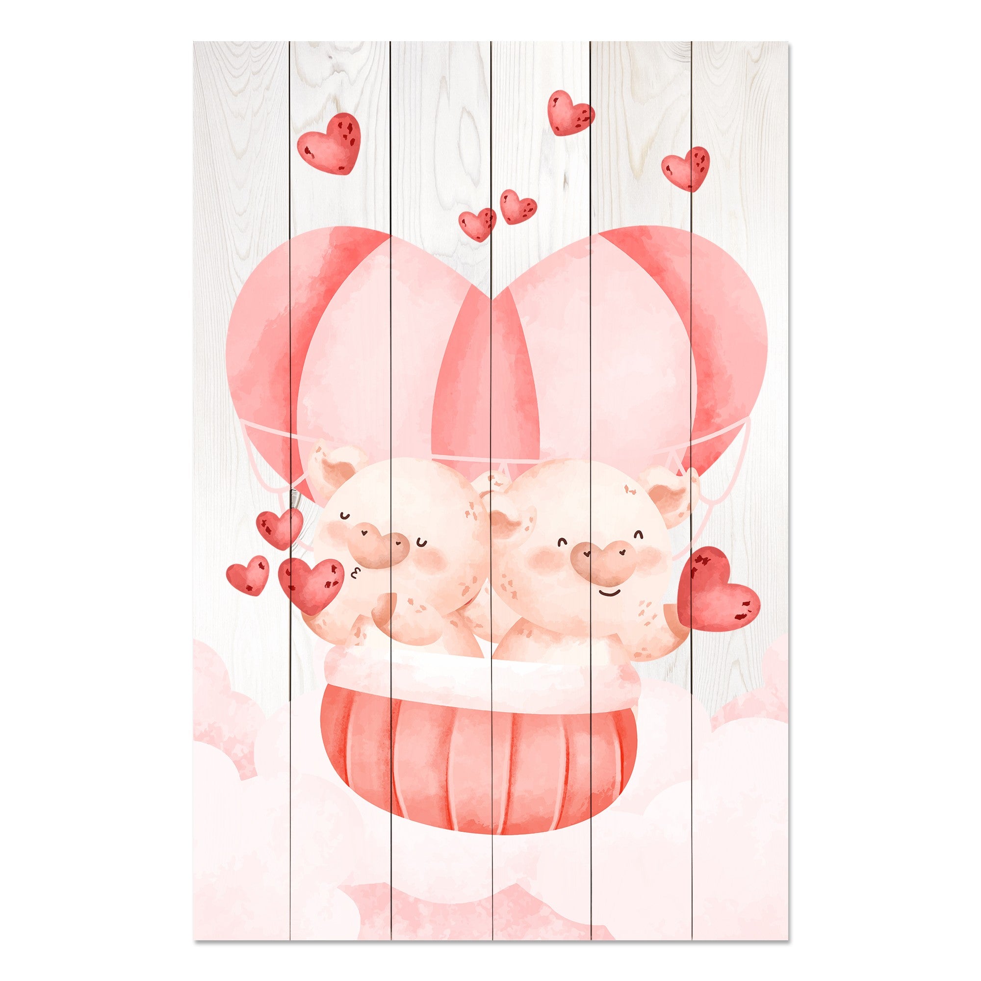 Bild Wood Pig Couple with Hearts-60x90 cm