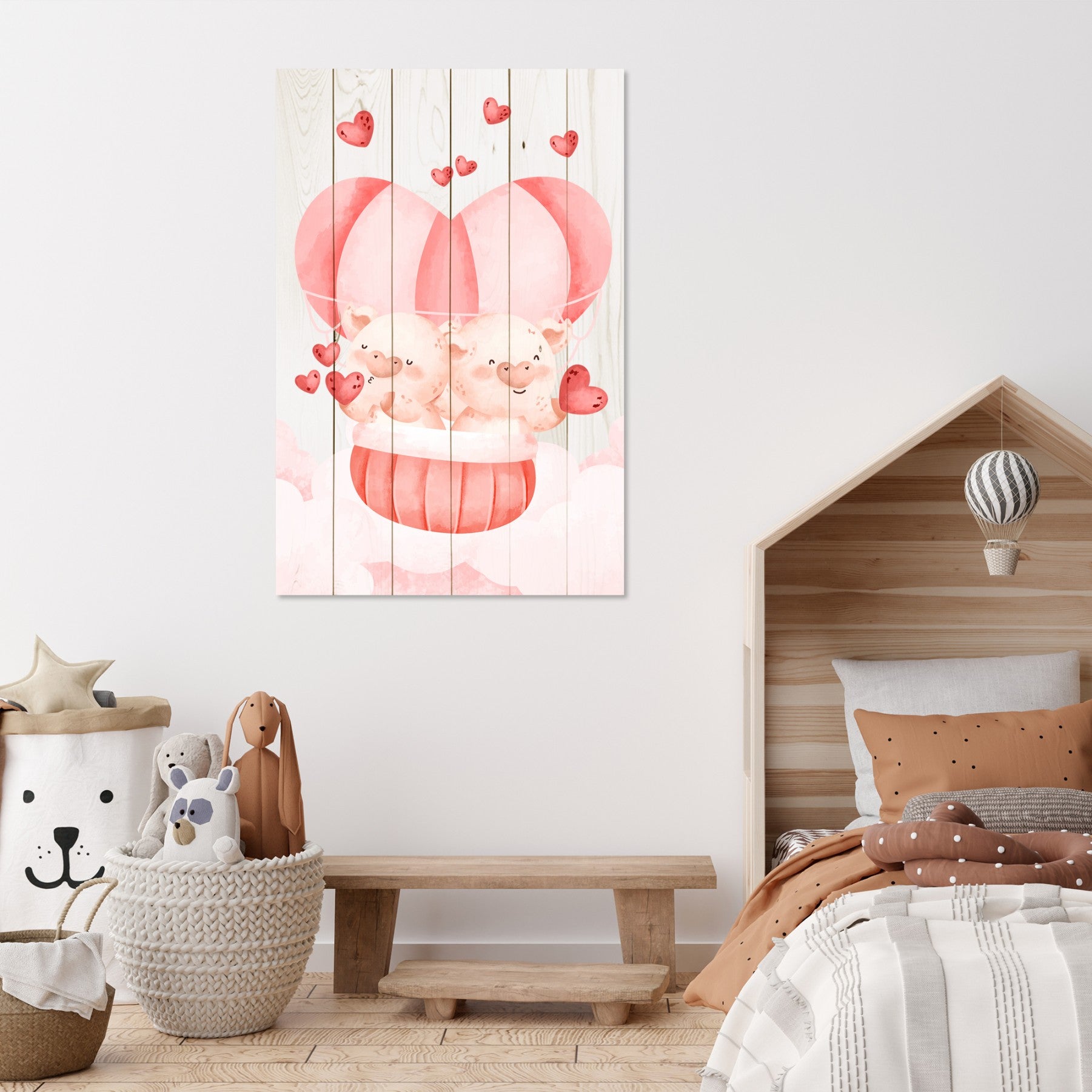 Bild Wood Pig Couple with Hearts-40x60 cm