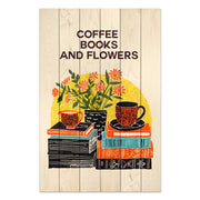Bild Wood Kaffee Bücher Blumen-40x60 cm