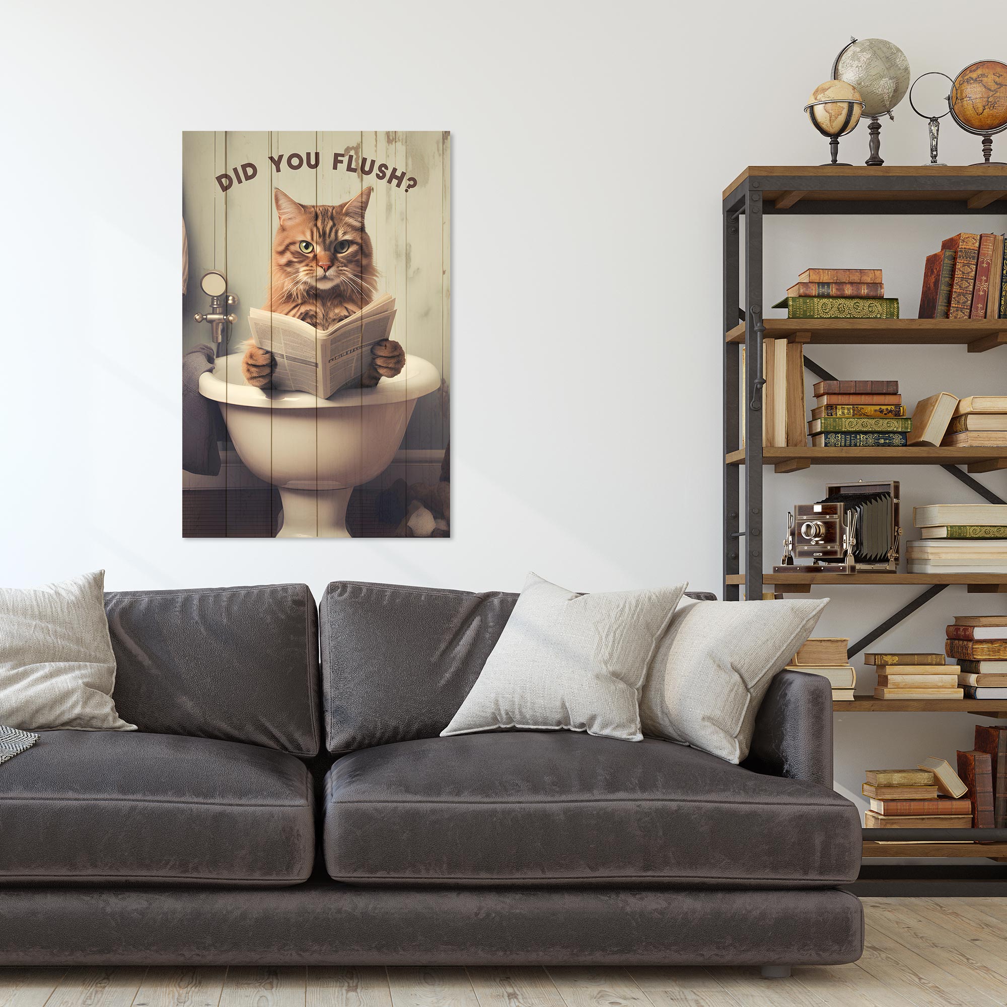Wood Picture Did you Flush Cat-40x60 cm