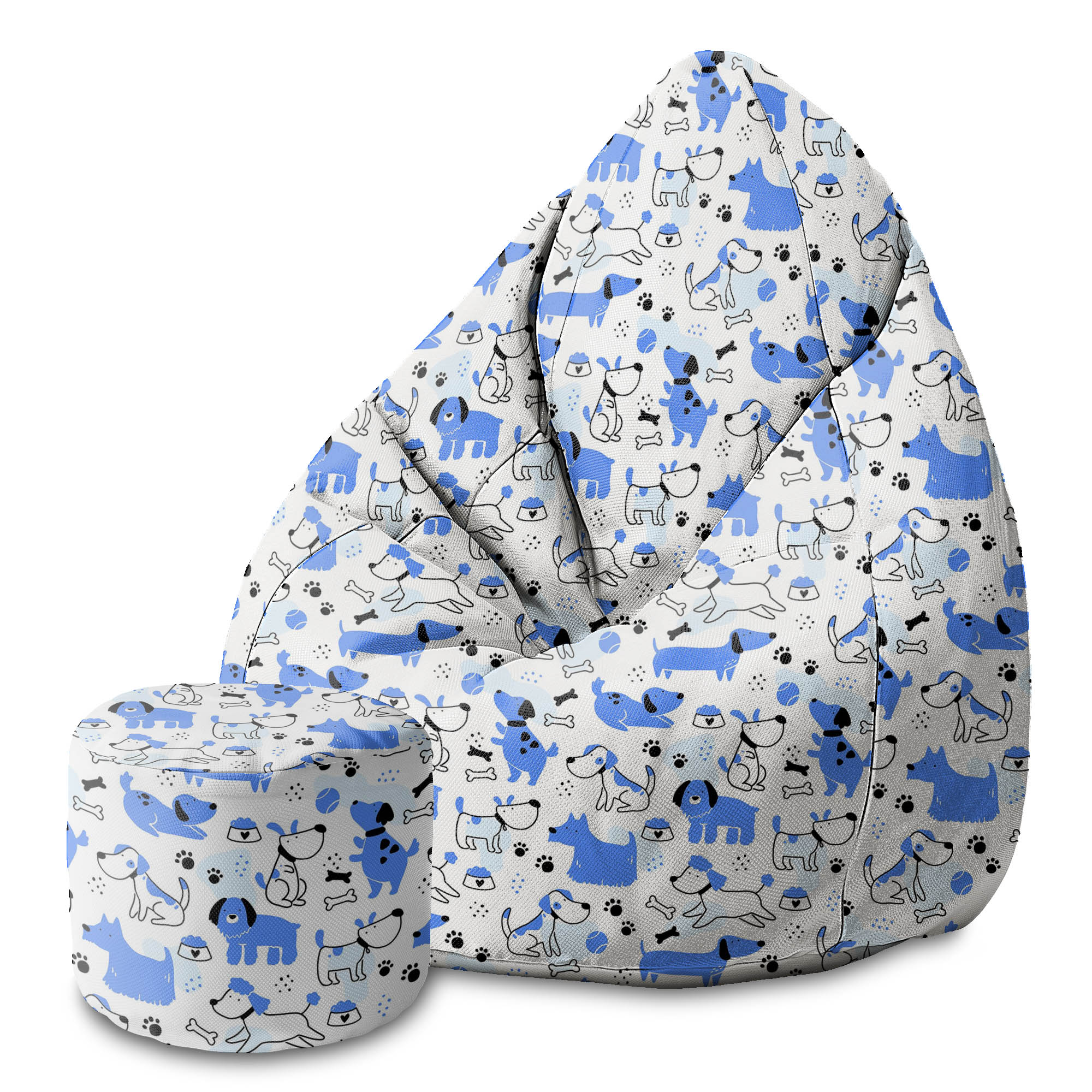 Runder Hocker Fußstütze Blaue Hunde
