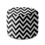 Round Pouf Footstool Zig Zag Black-Panama