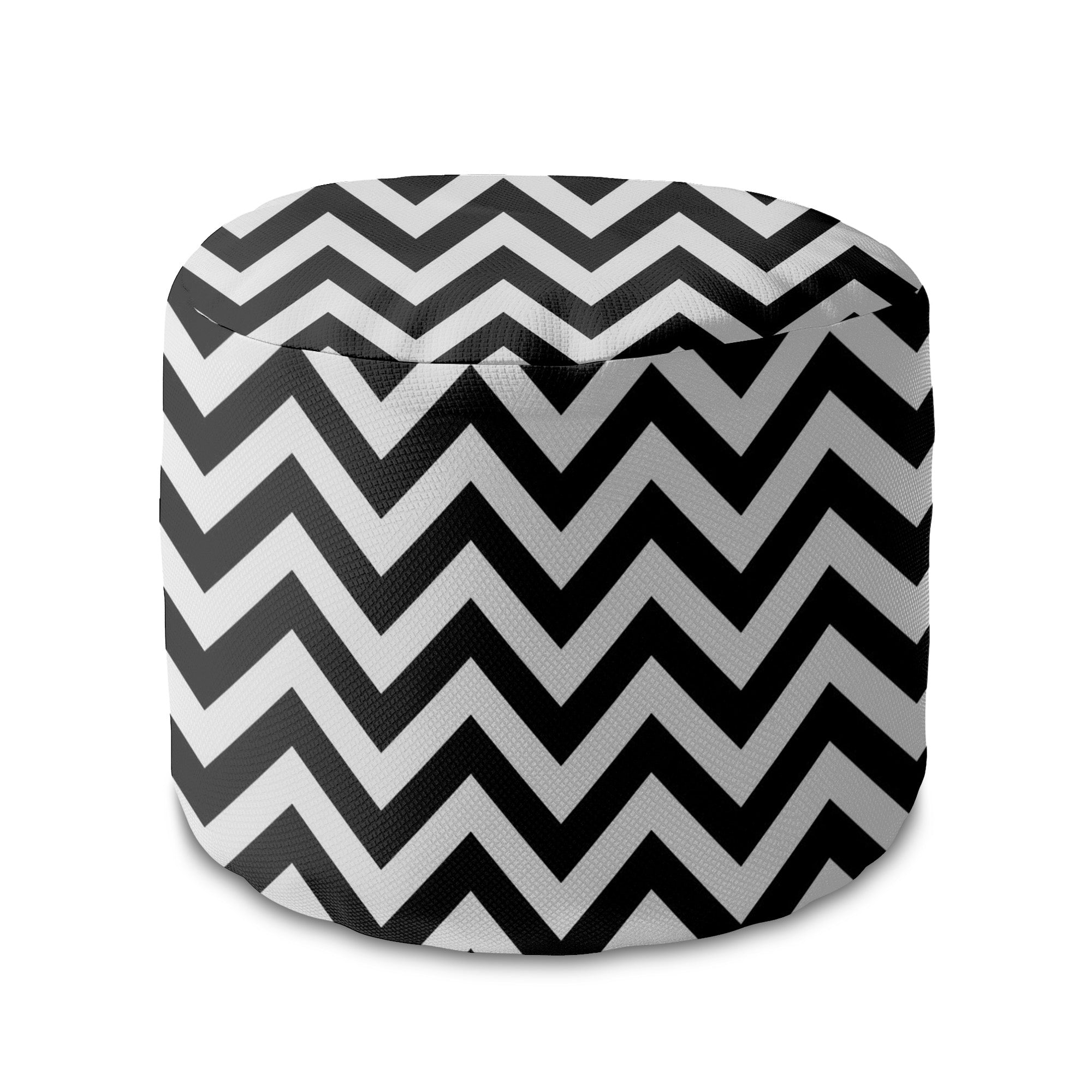 Round Pouf Footstool Zig Zag Black-Panama